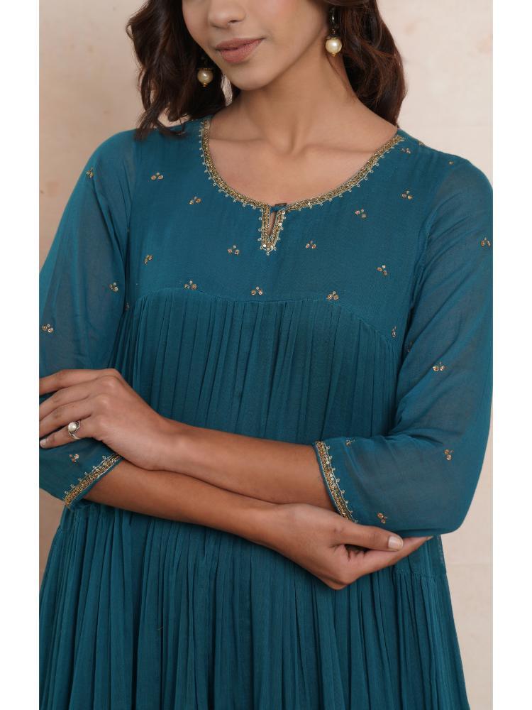 Teal Green Layered Anarkali set of 3