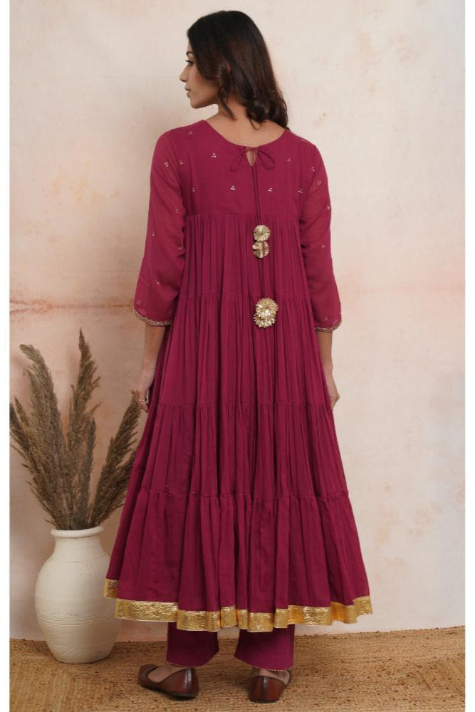 Wine Pink Layered Anarkali set of 3