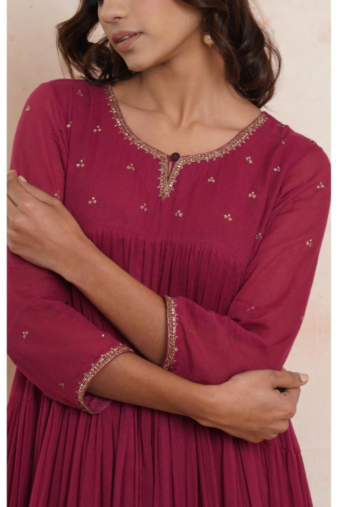 Wine Pink Layered Anarkali set of 3