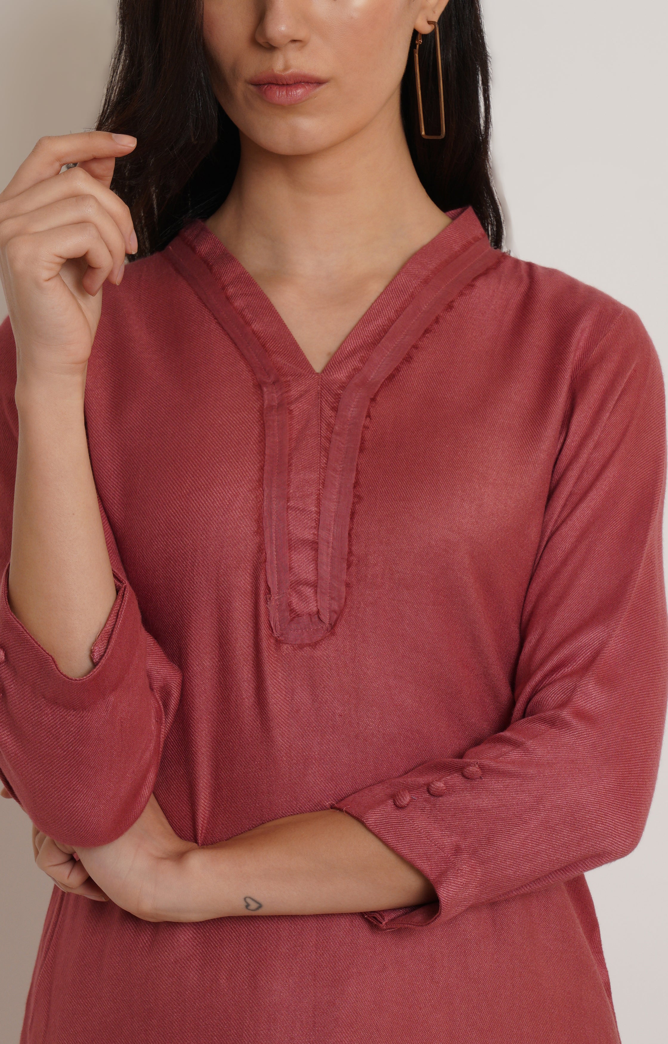 Pink Ruffle Plain Kurta Set Of 2
