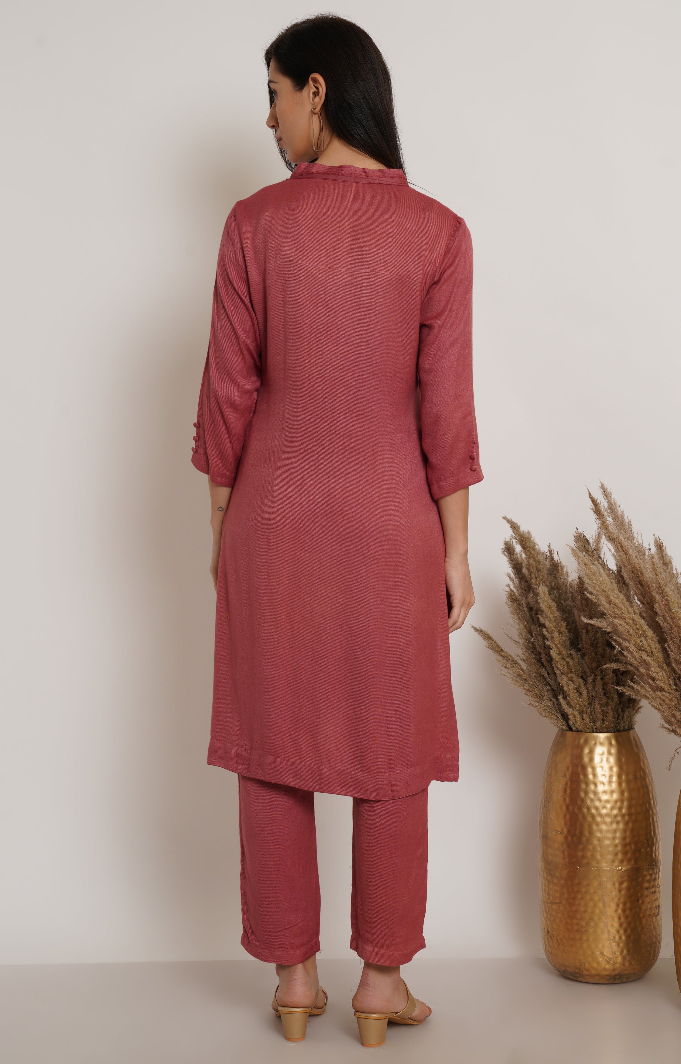 Pink Ruffle Plain Kurta Set Of 2