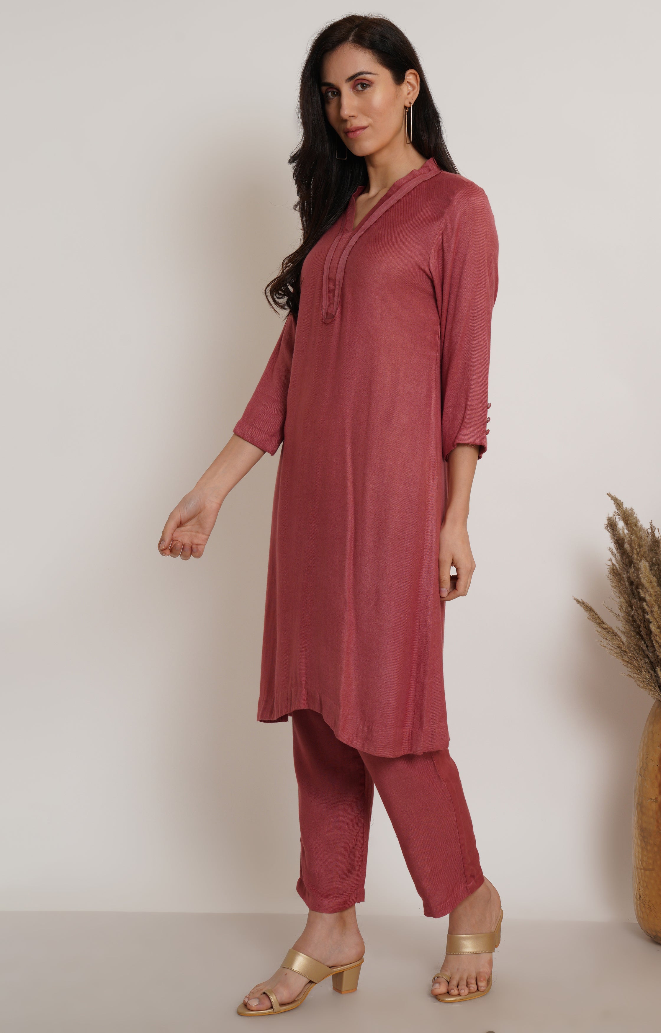 Pink Ruffle Plain Kurta Set Of 2