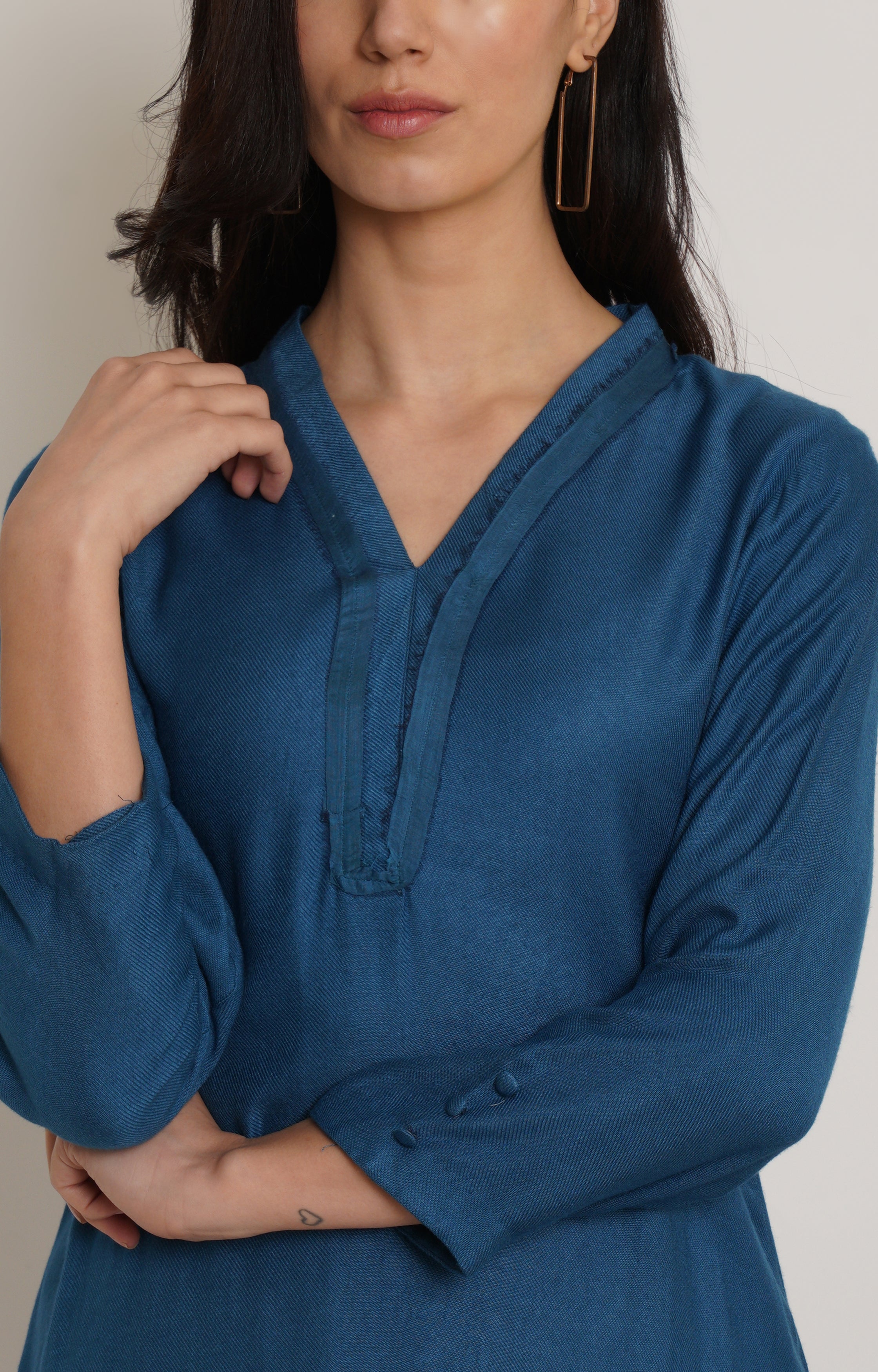 Blue Ruffle Plain Kurta Set Of 2