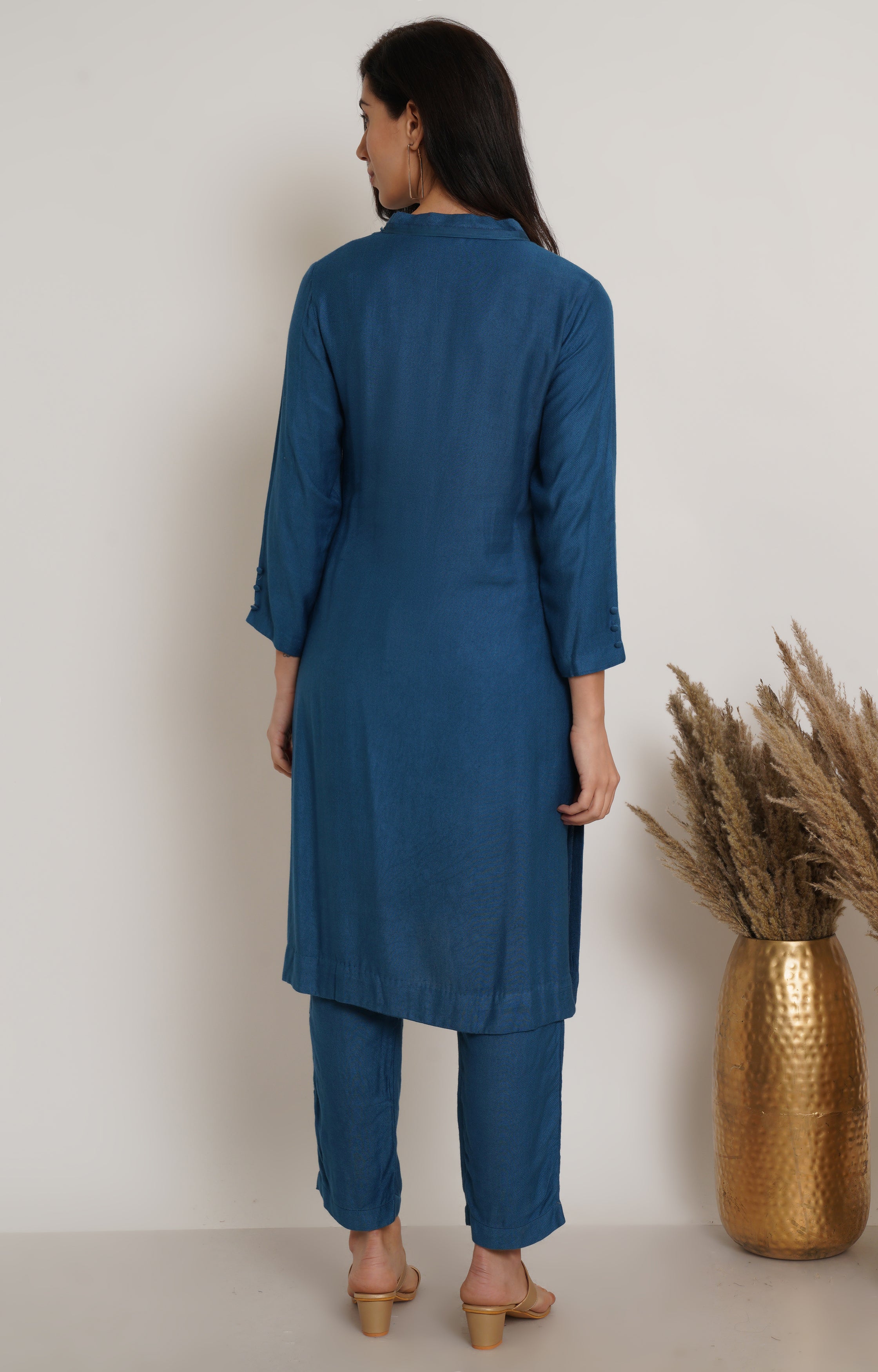 Blue Ruffle Plain Kurta Set Of 2