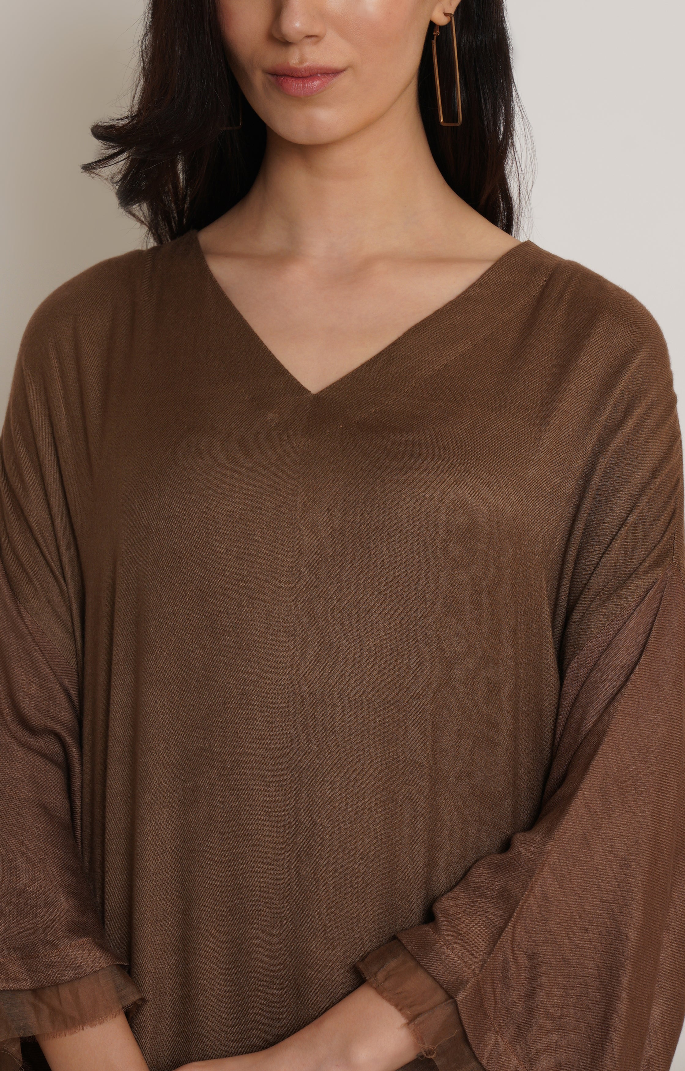Brown Ruffle Plain Kaftan Set Of 2
