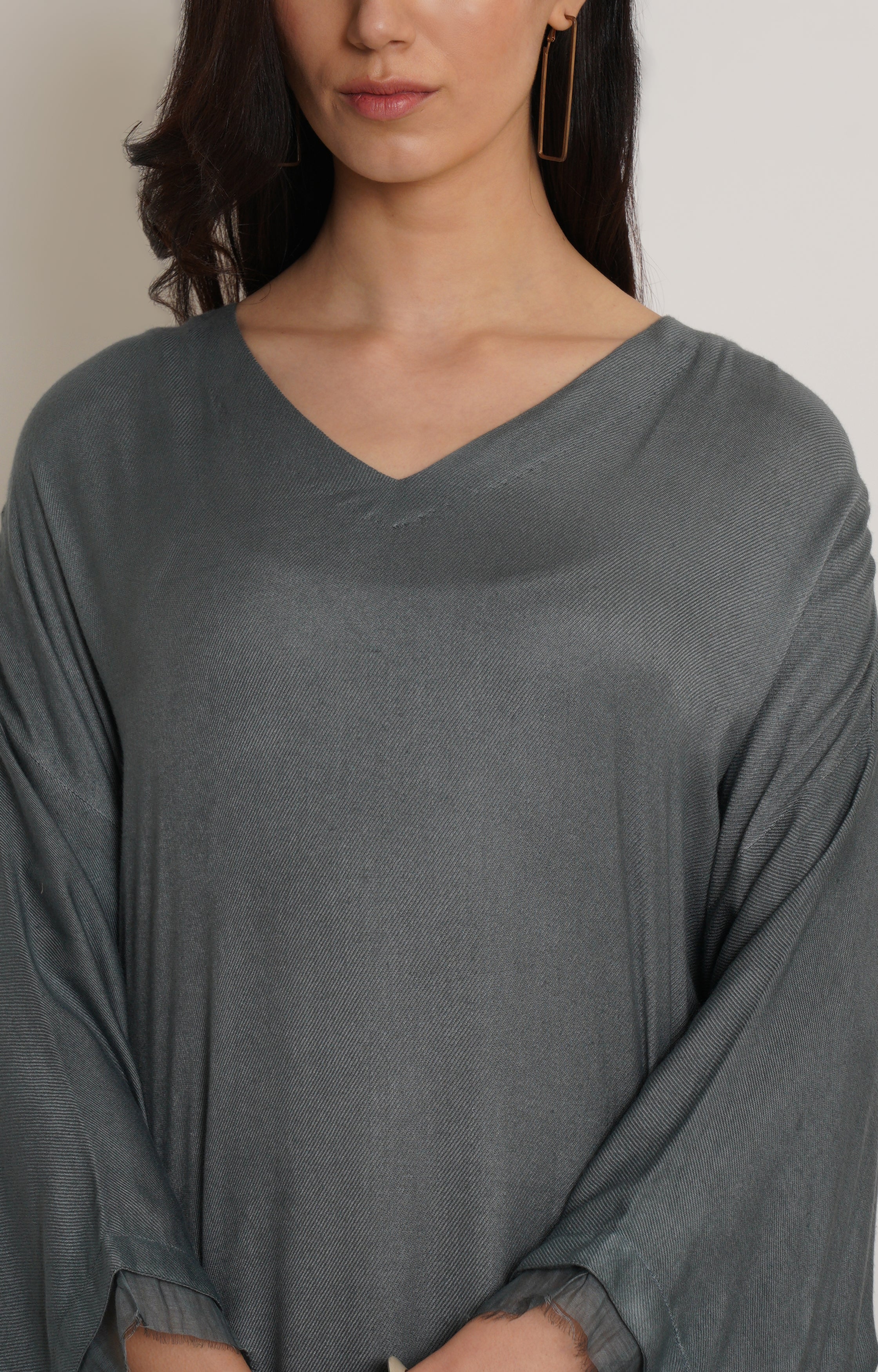 Grey Ruffle Plain Kaftan Set Of 2