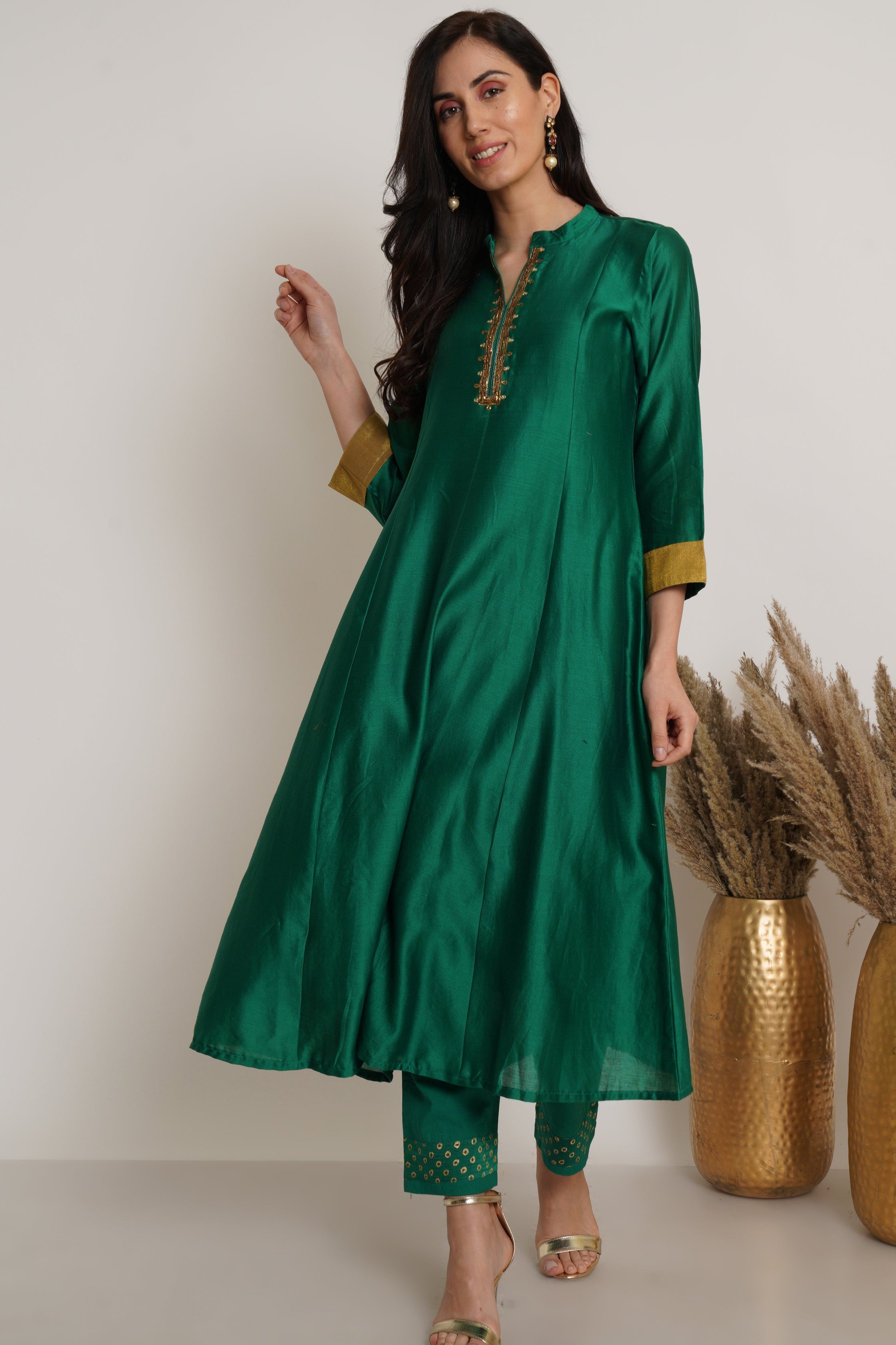 Green Chanderi Kurta Set of 2