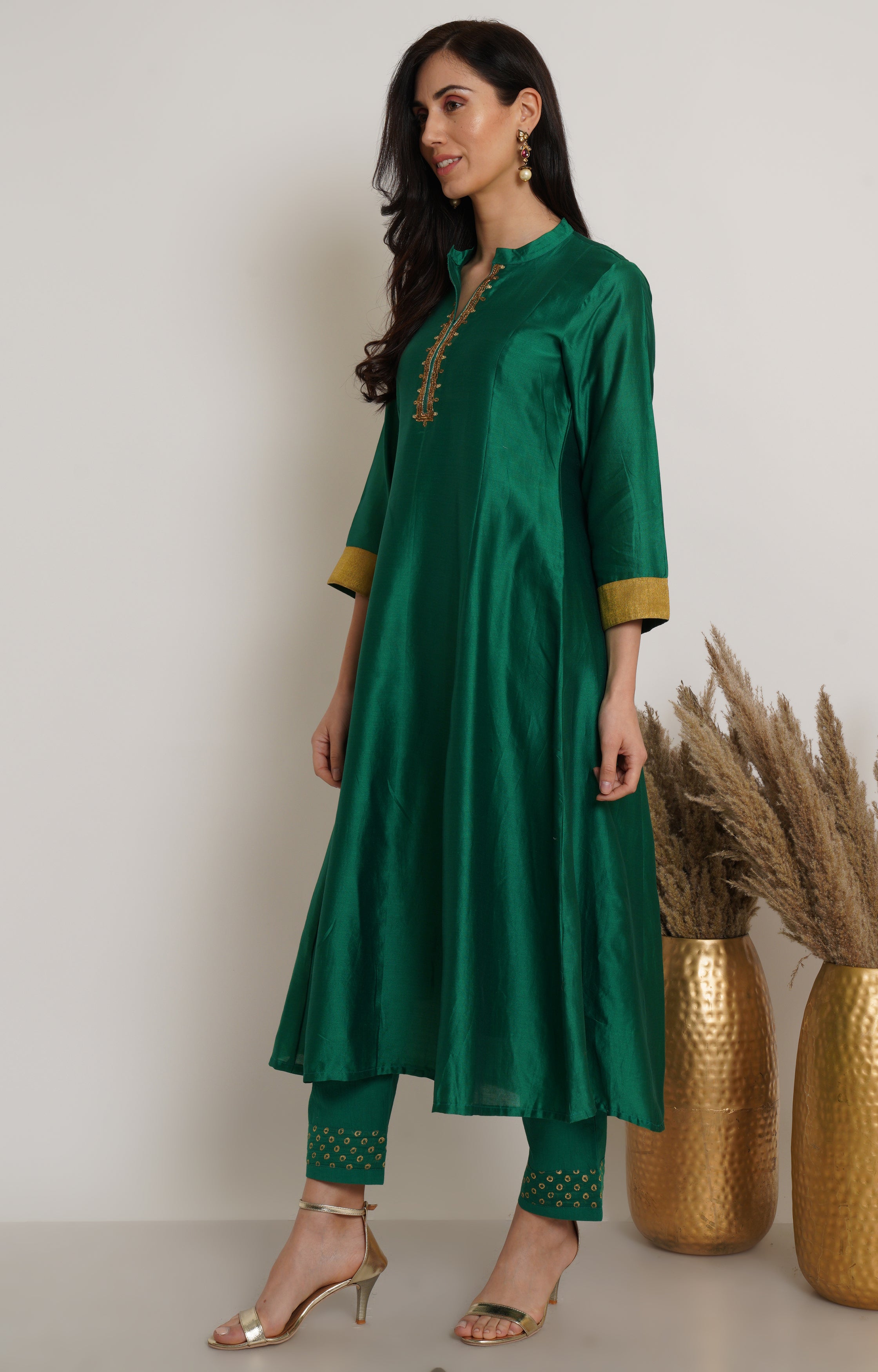 Green Chanderi Kurta Set of 2