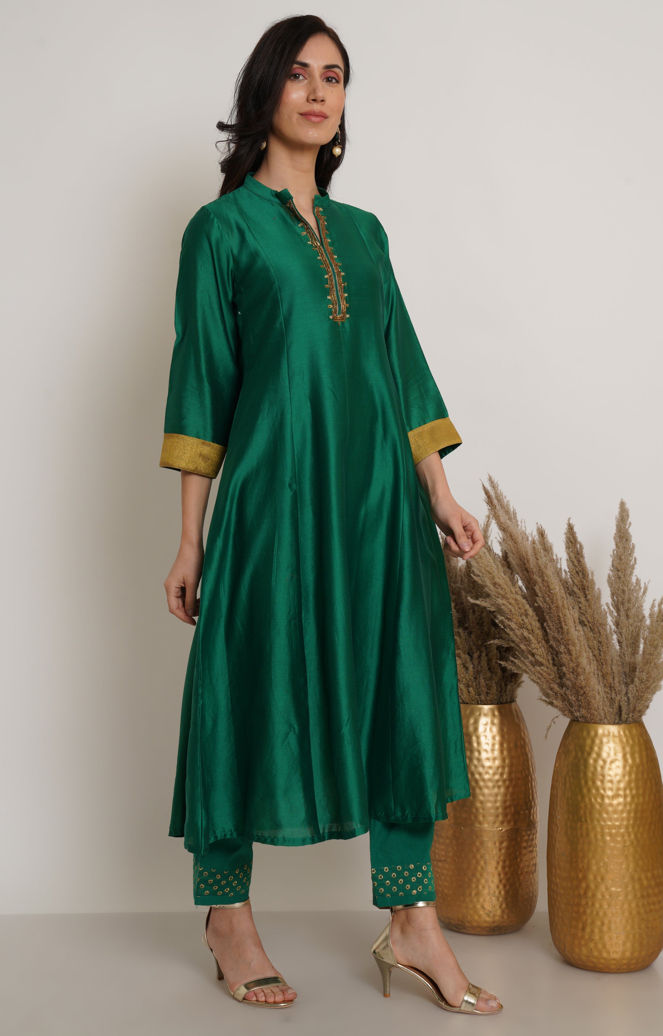 Green Chanderi Kurta Set of 2