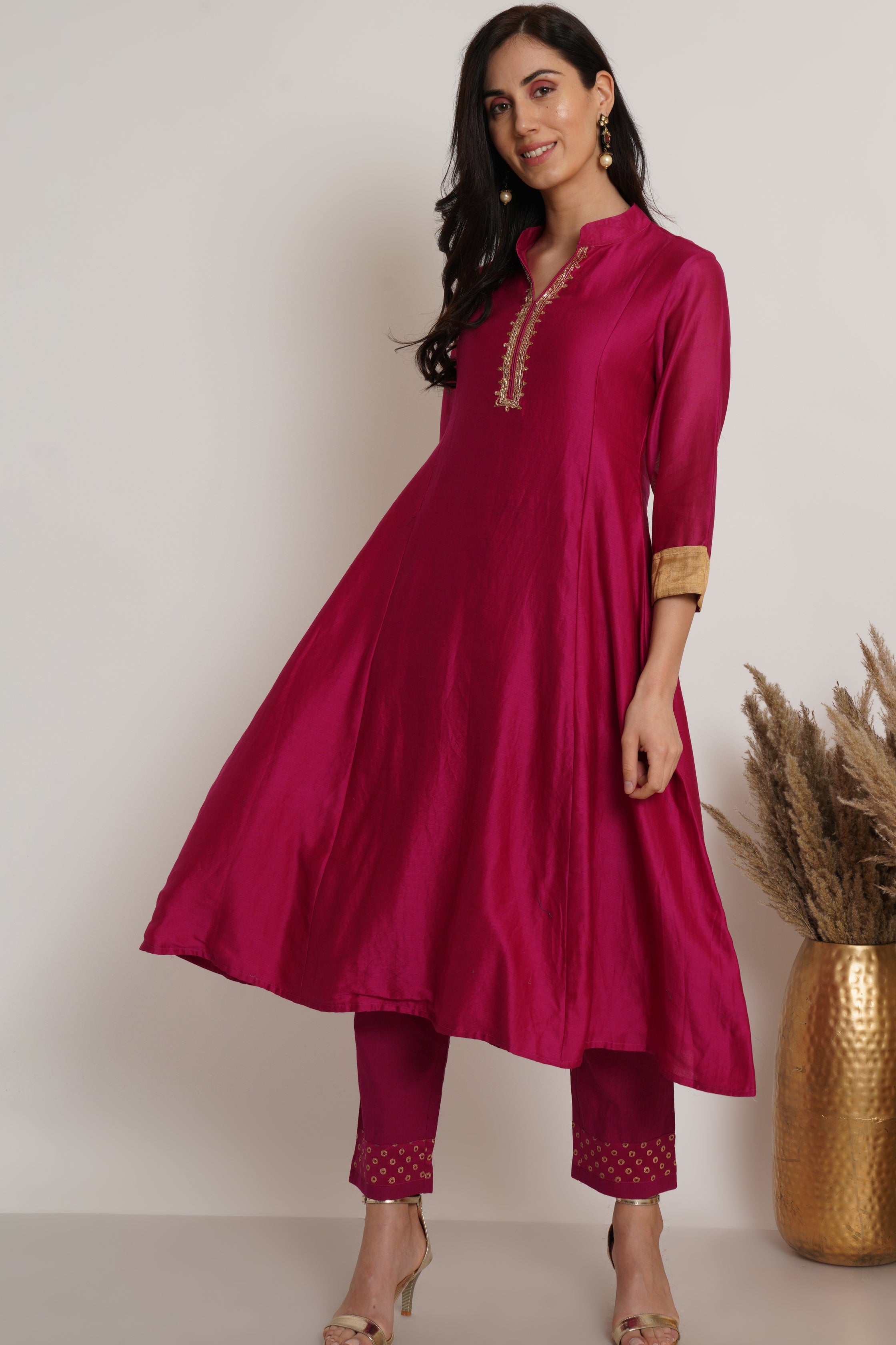 Pink Chanderi Kurta Set of 2