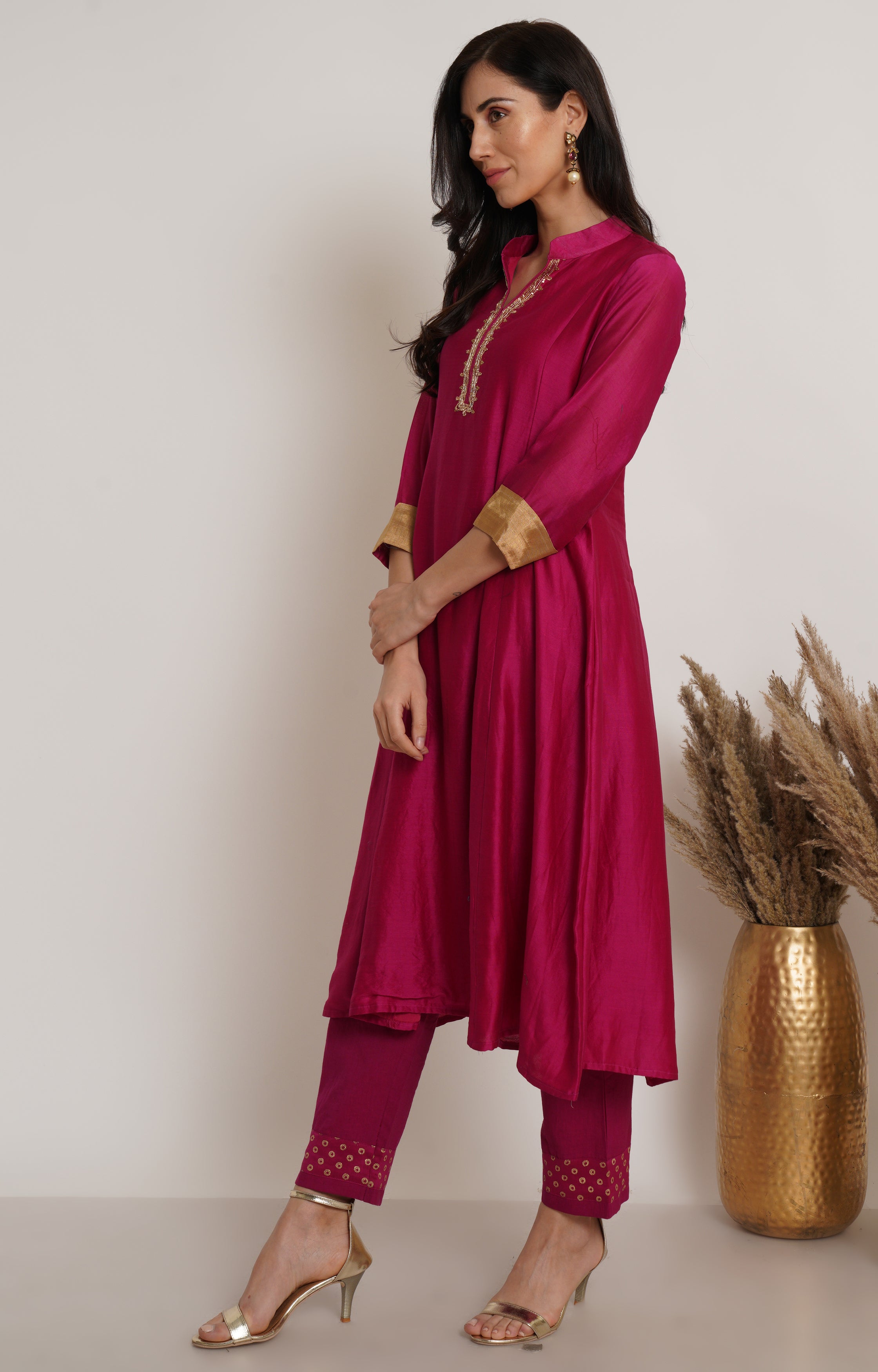Pink Chanderi Kurta Set of 2