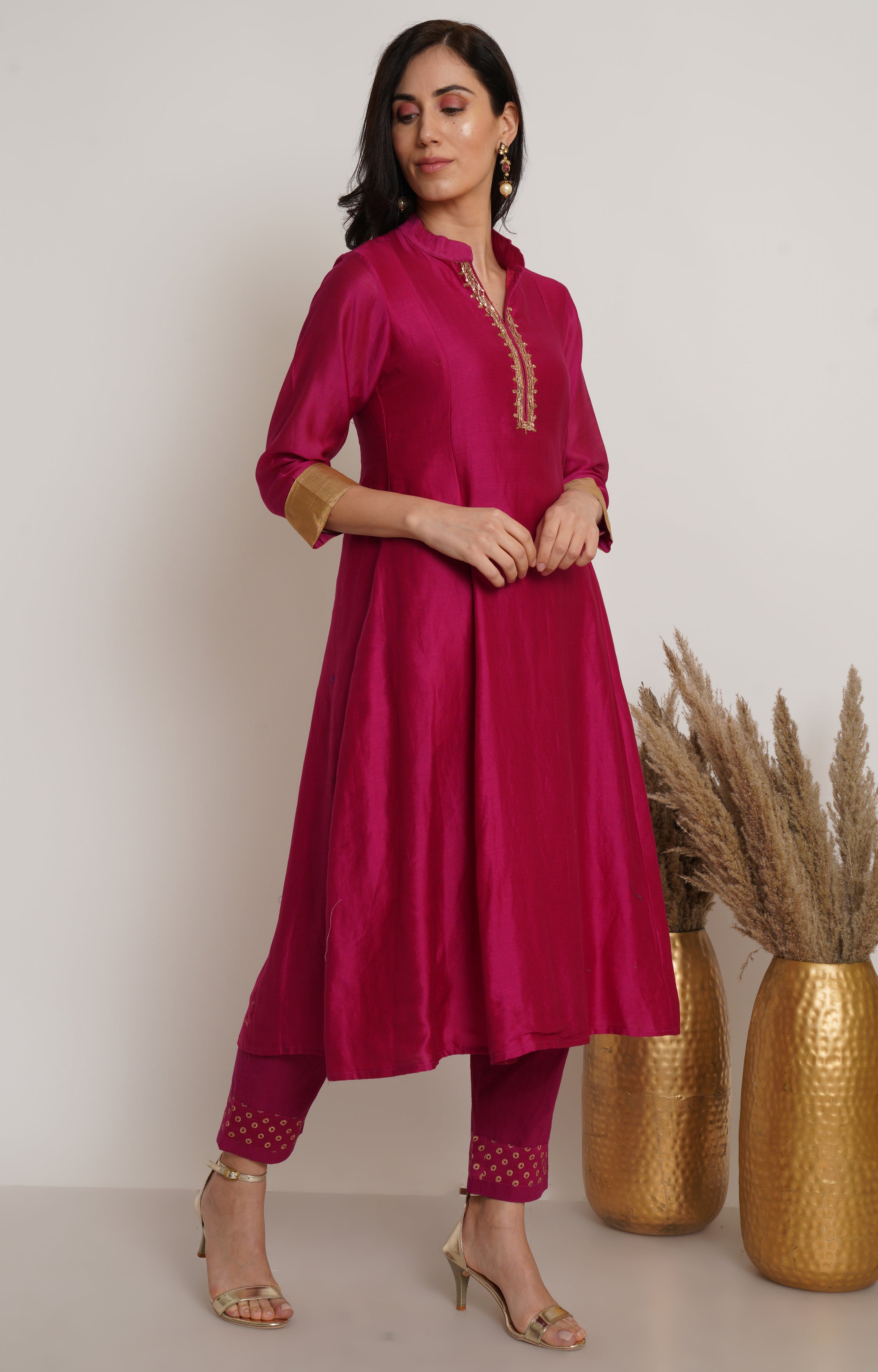 Pink Chanderi Kurta Set of 2