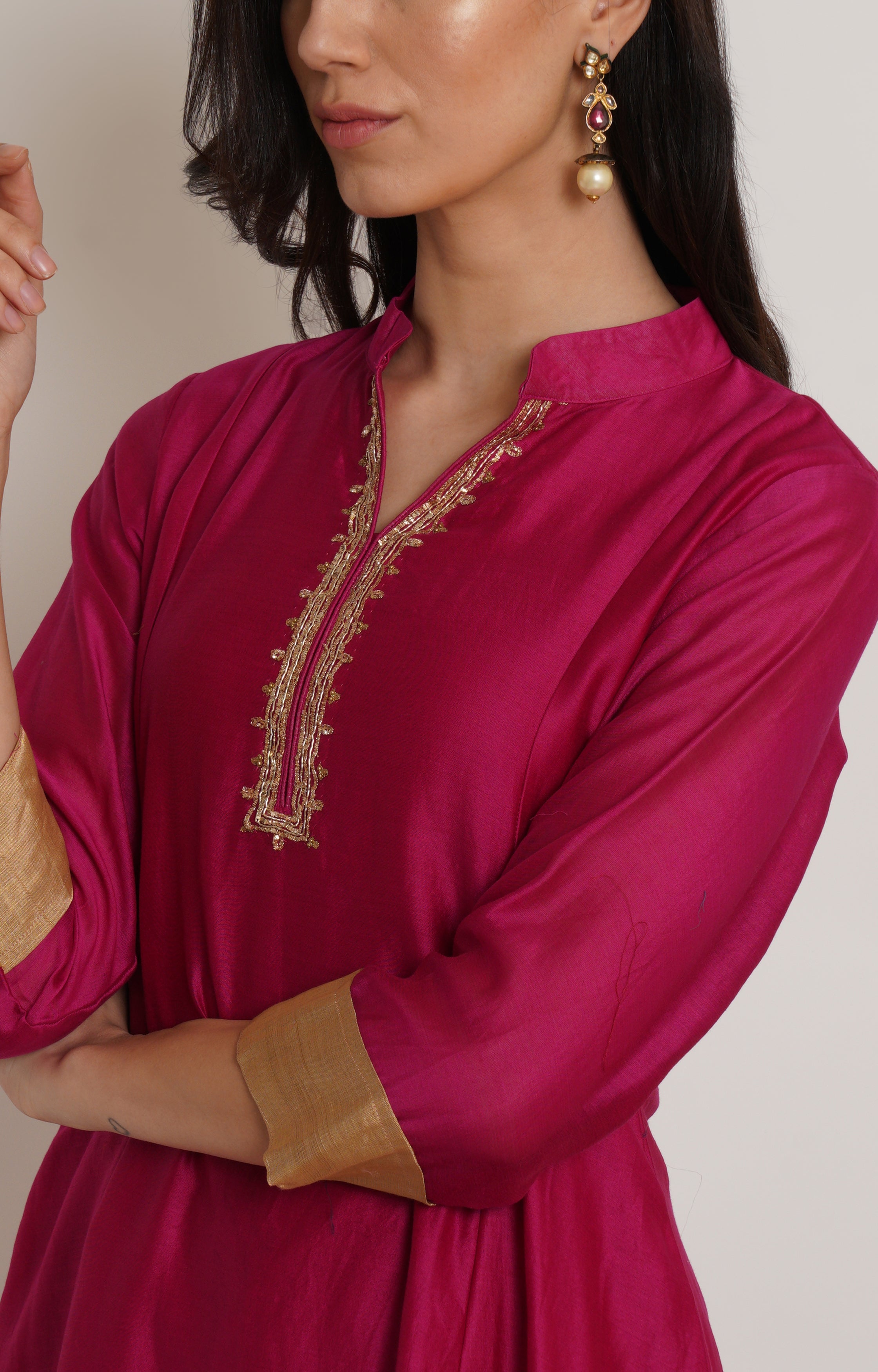 Pink Chanderi Kurta Set of 2