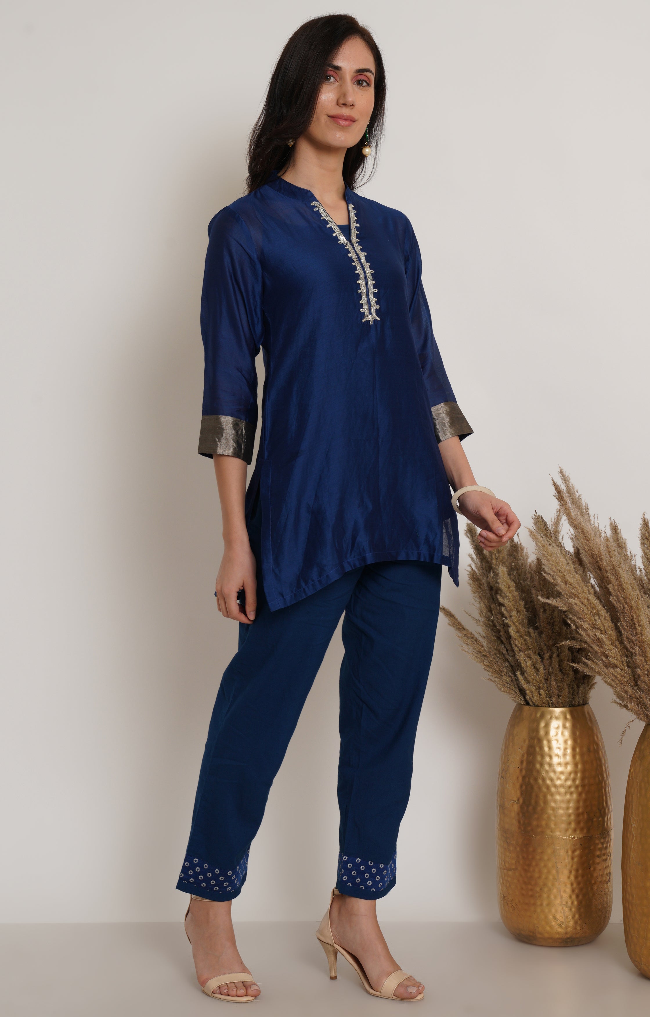 Blue Chanderi Tunic Set Of 2