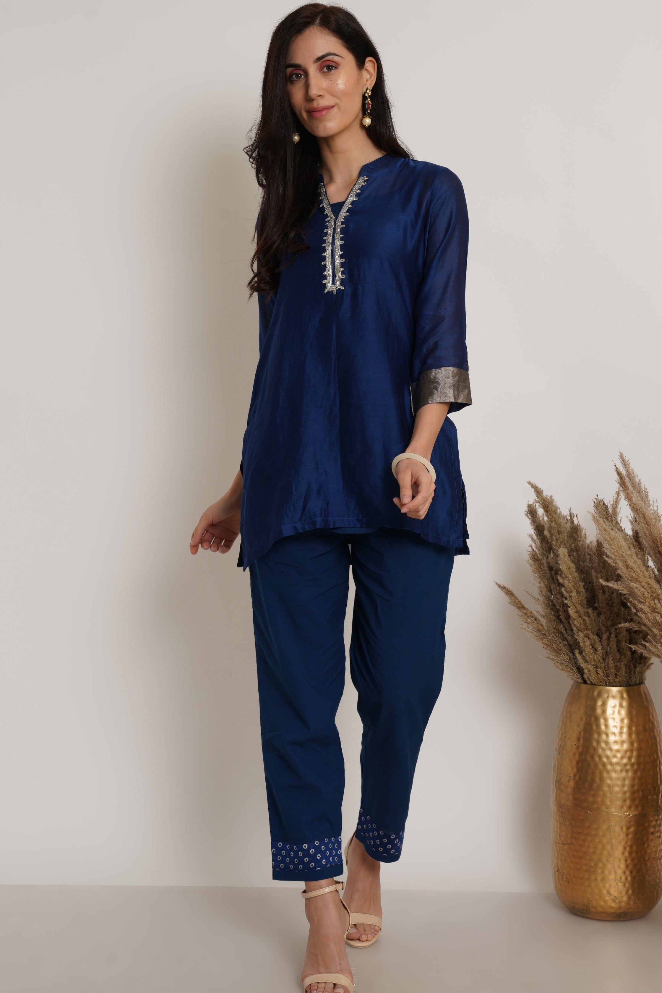 Blue Chanderi Tunic Set Of 2