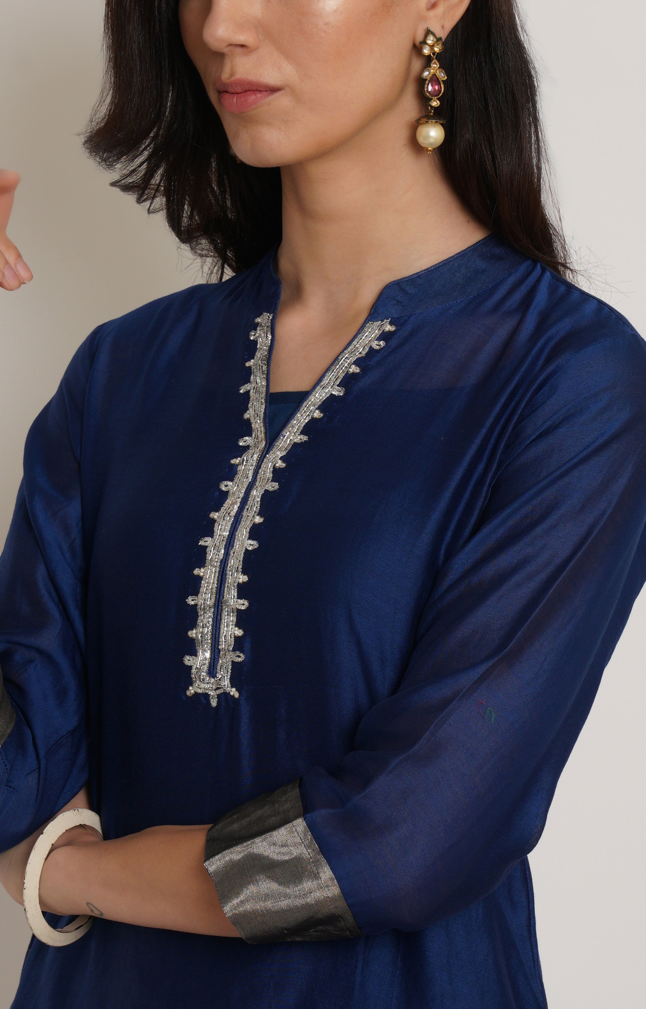 Blue Chanderi Tunic Set Of 2