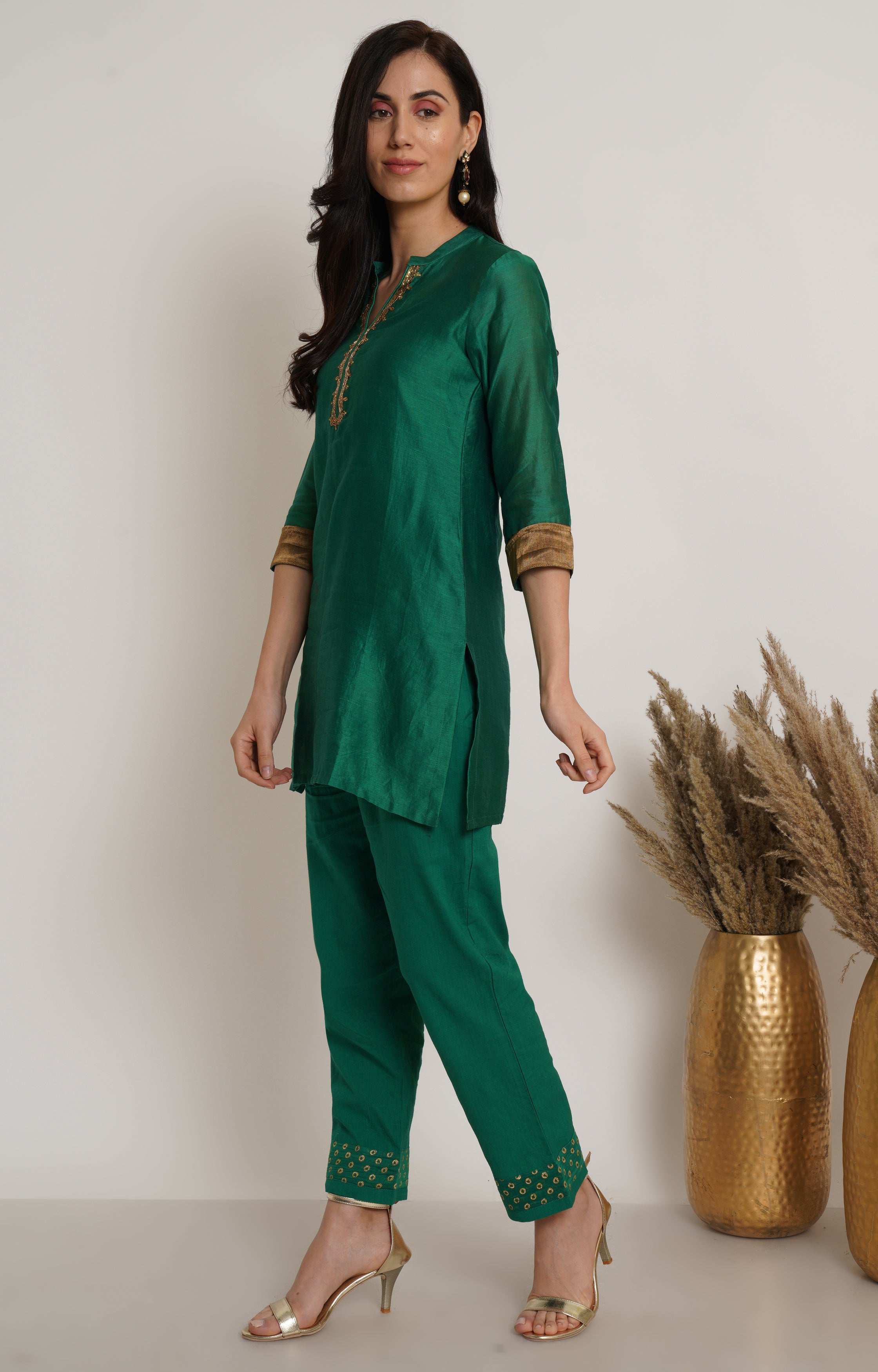 Green Chanderi Tunic Set Of 2