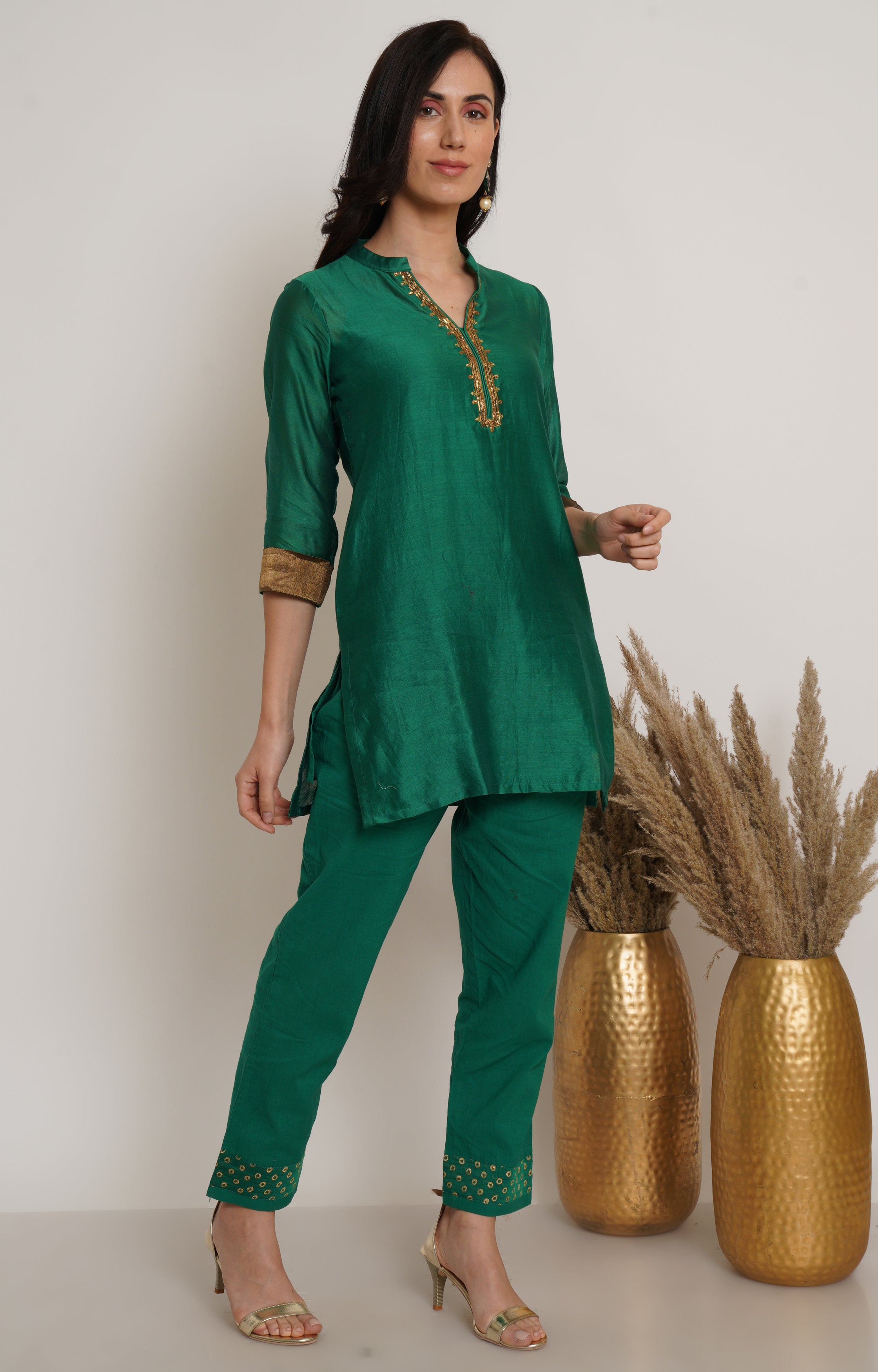 Green Chanderi Tunic Set Of 2