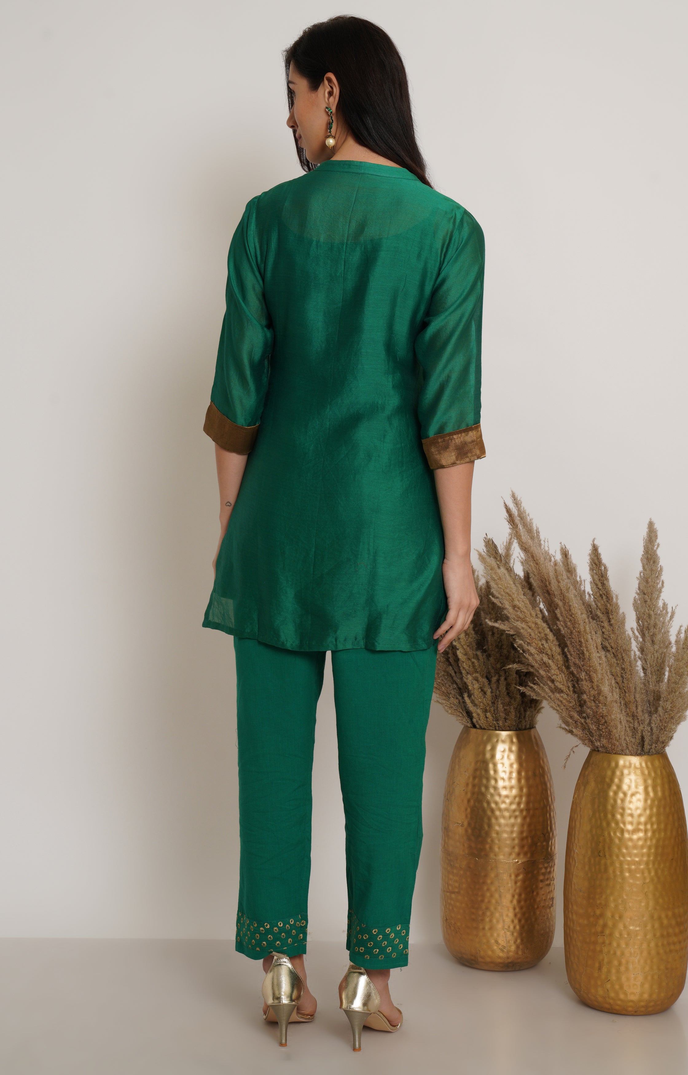 Green Chanderi Tunic Set Of 2