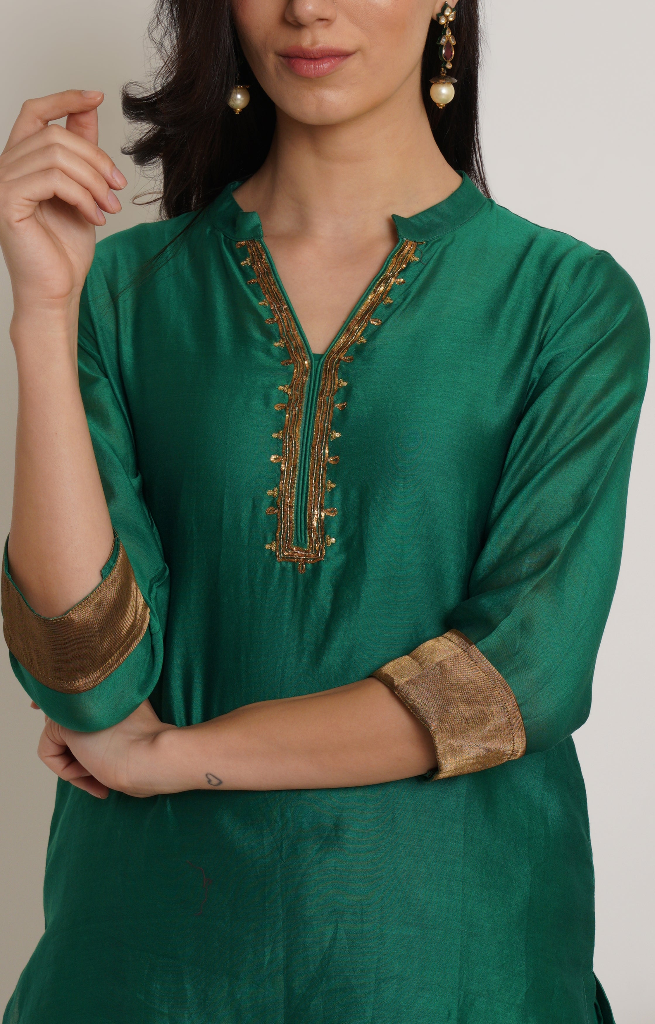 Green Chanderi Tunic Set Of 2