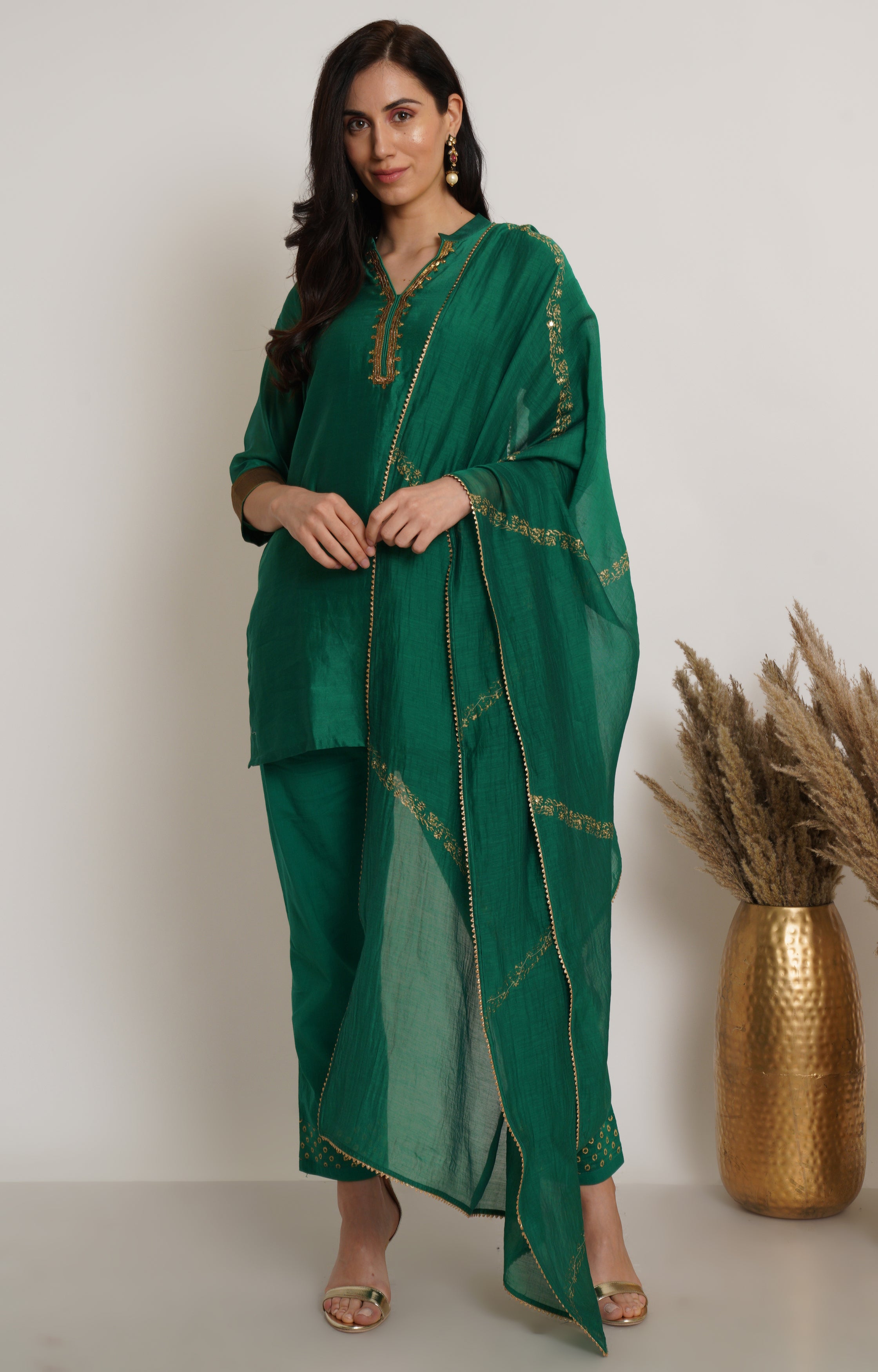 Green Chanderi Dupatta