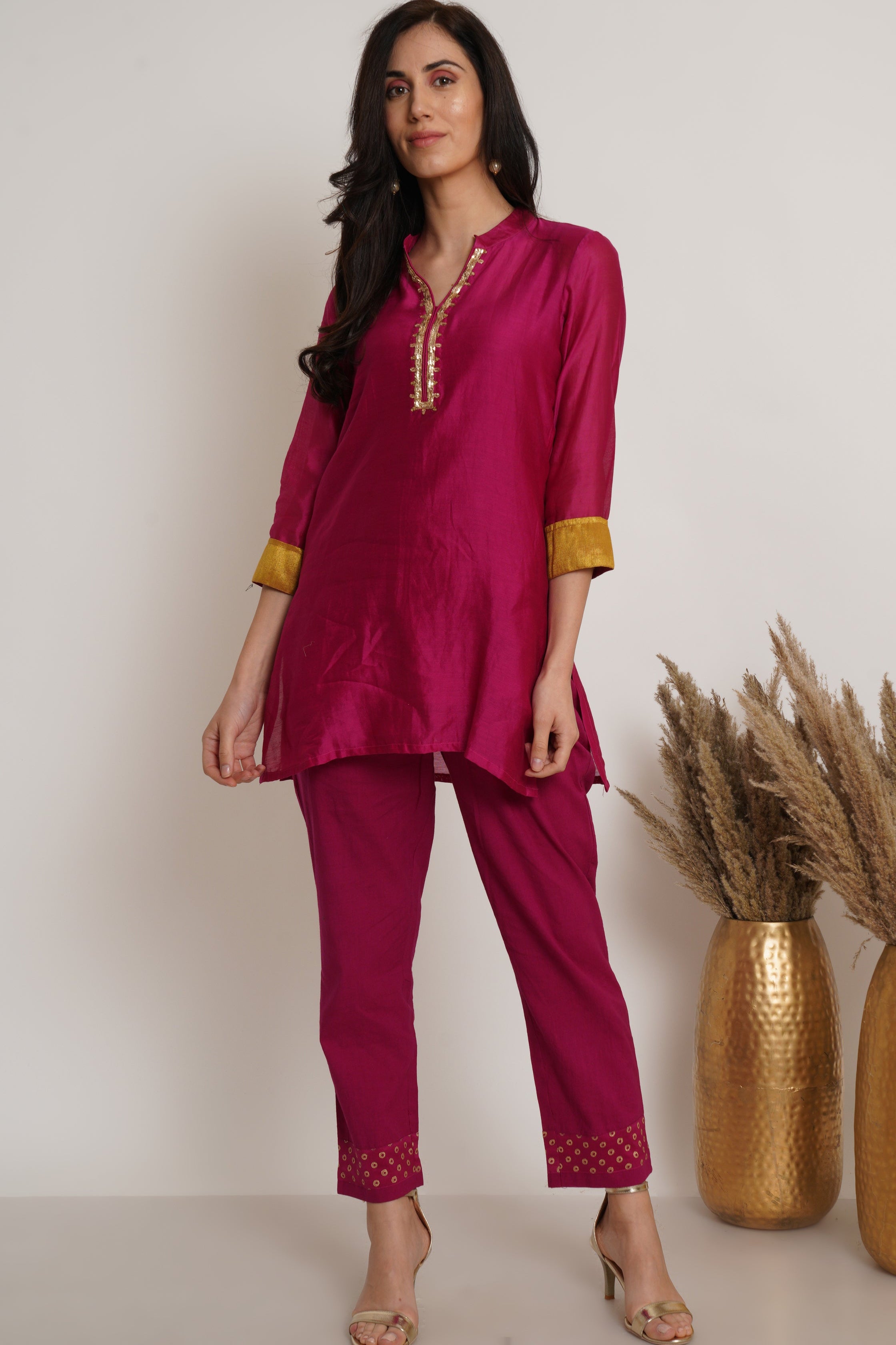 Pink Chanderi Tunic Set Of 2