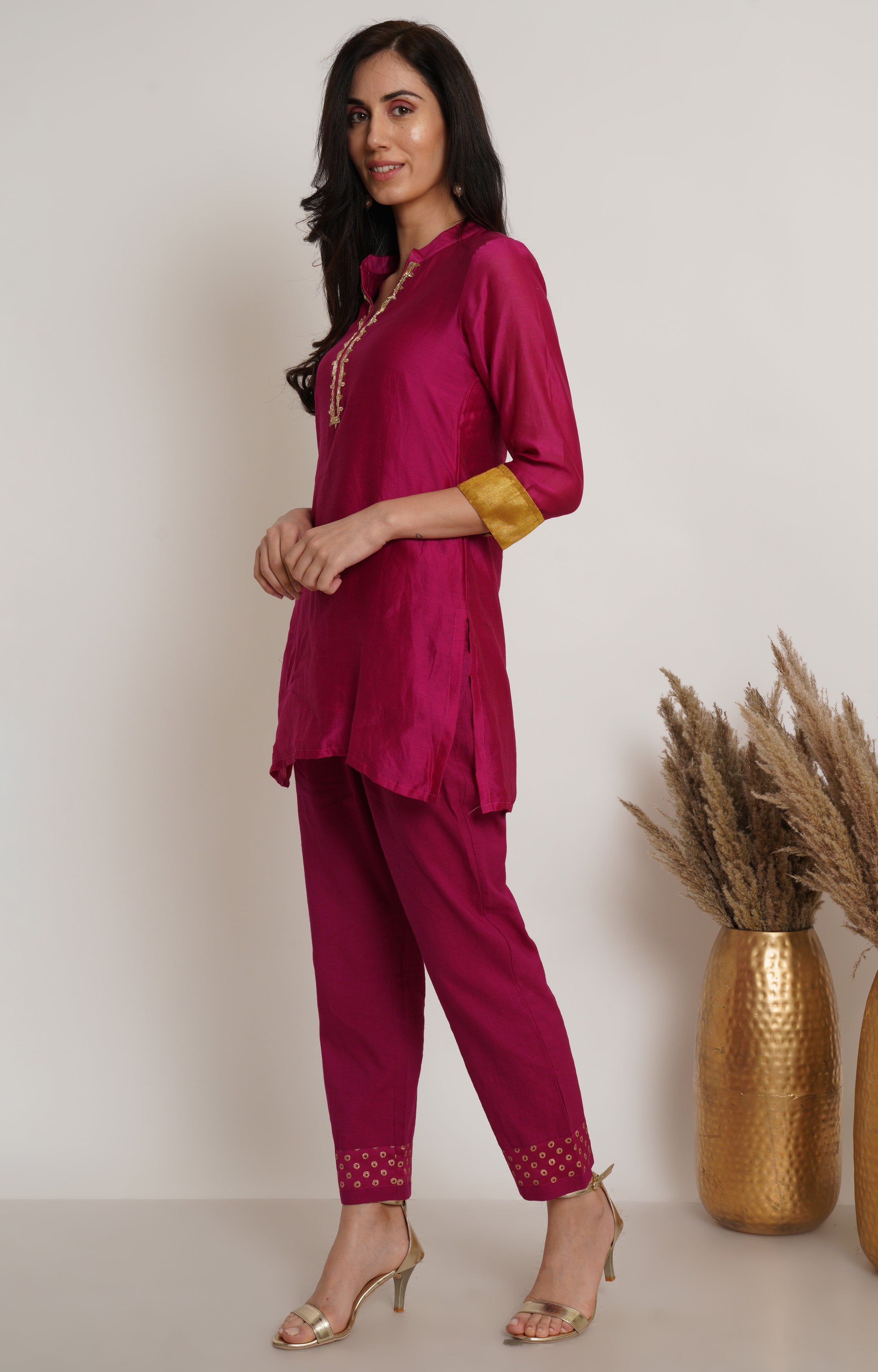 Pink Chanderi Tunic Set Of 2
