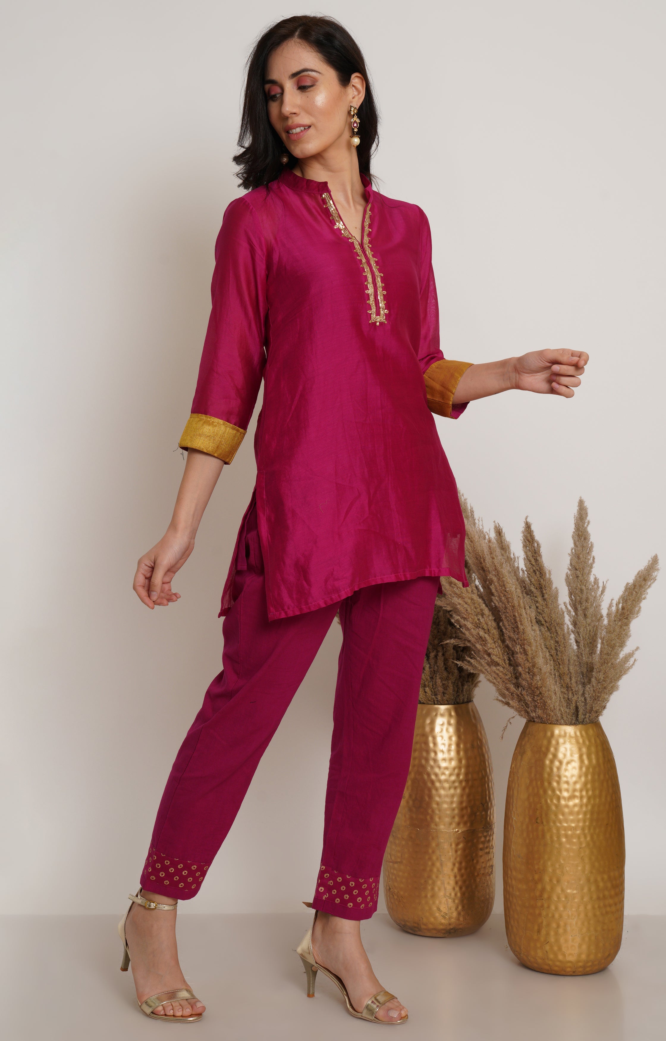 Pink Chanderi Tunic Set Of 2
