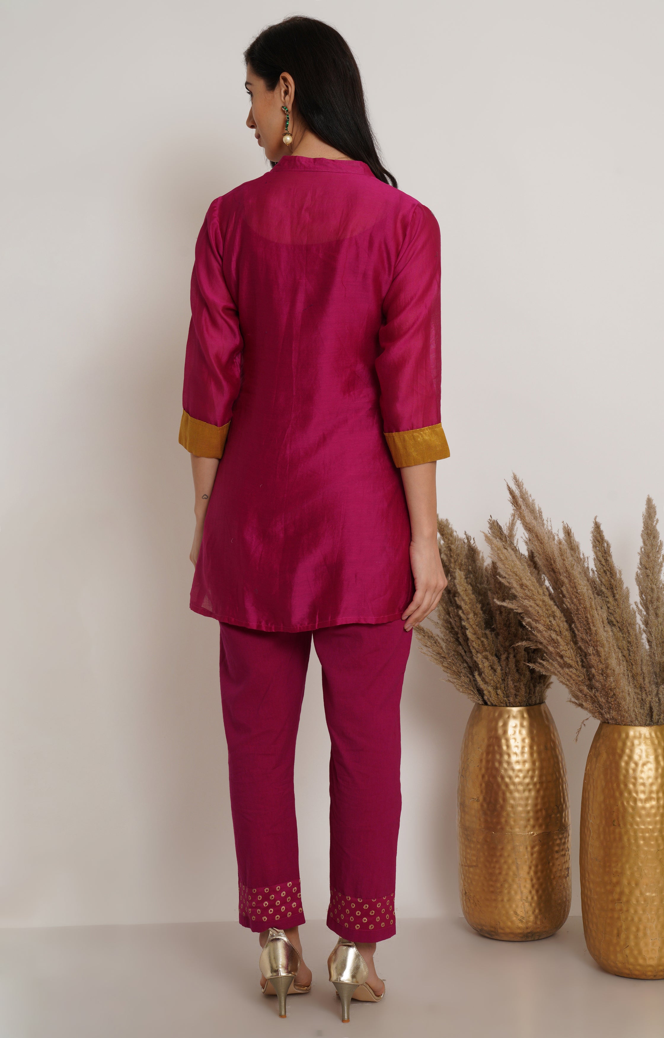 Pink Chanderi Tunic Set Of 2