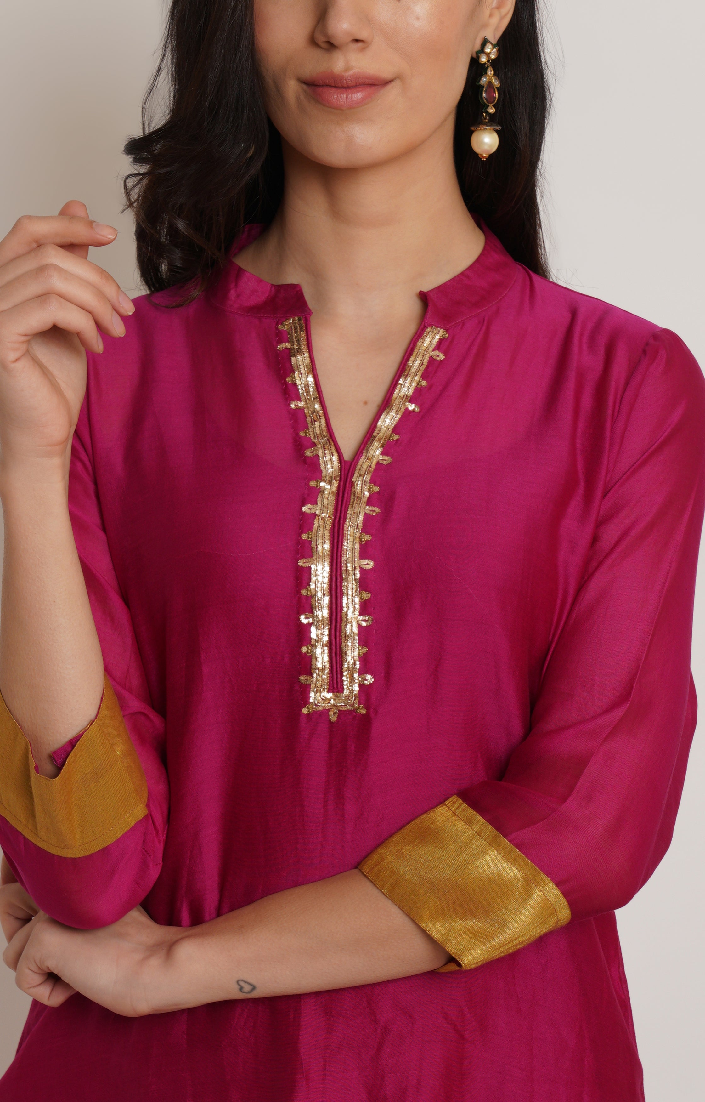 Pink Chanderi Tunic Set Of 2