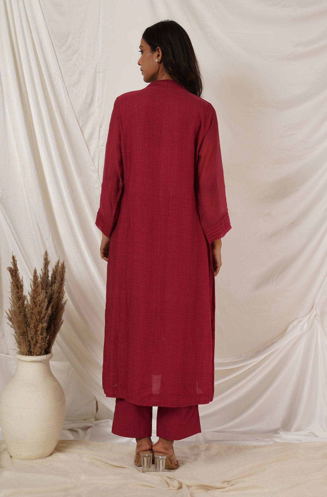 Maroon Pintuck Kurta  Coord Set