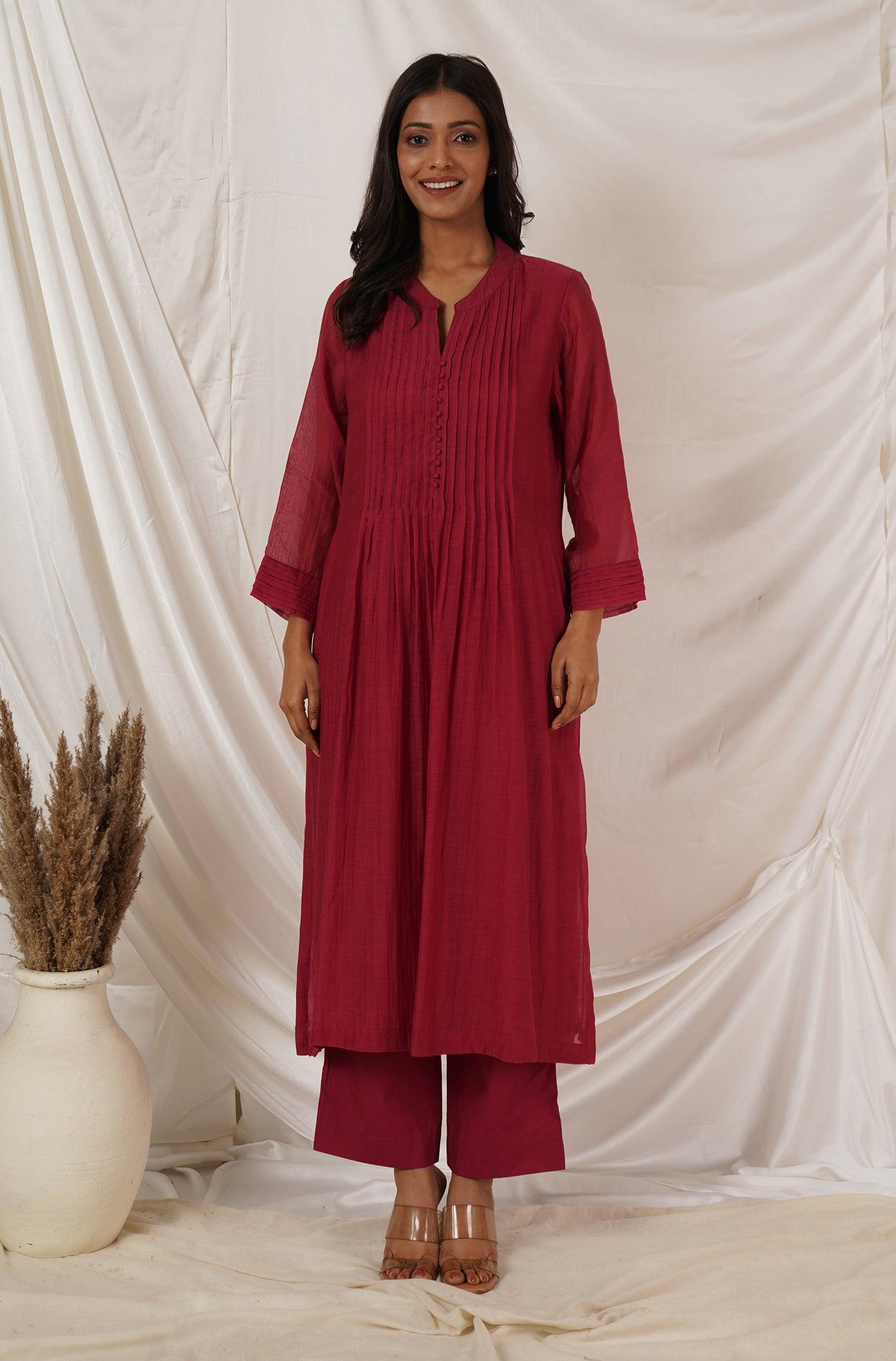 Maroon Pintuck Kurta  Coord Set