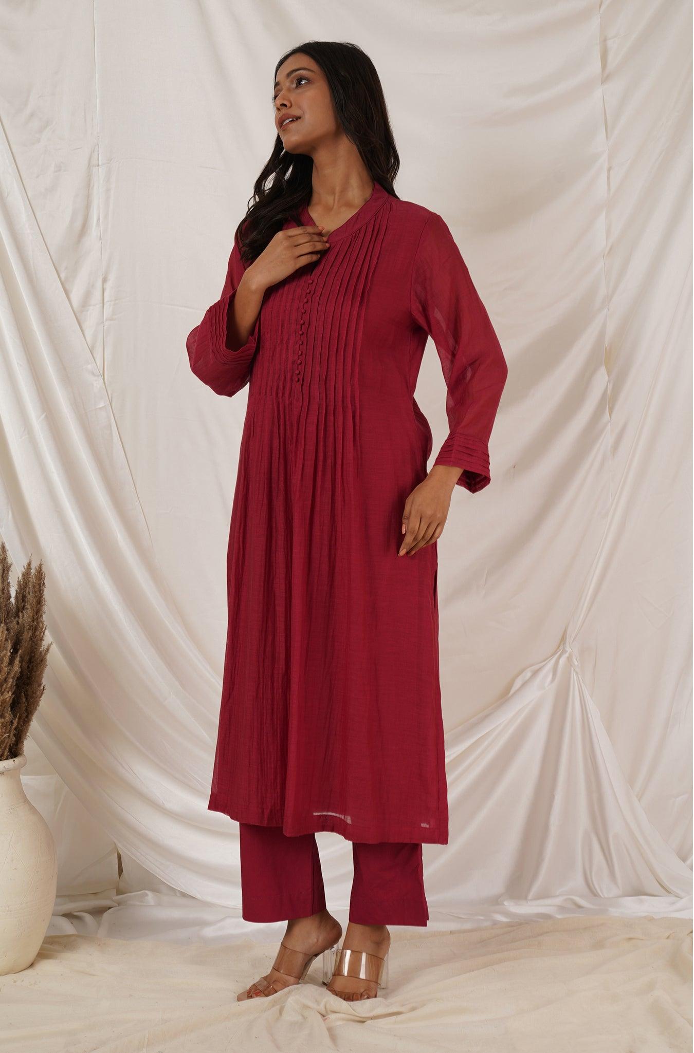 Maroon Pintuck Kurta  Coord Set