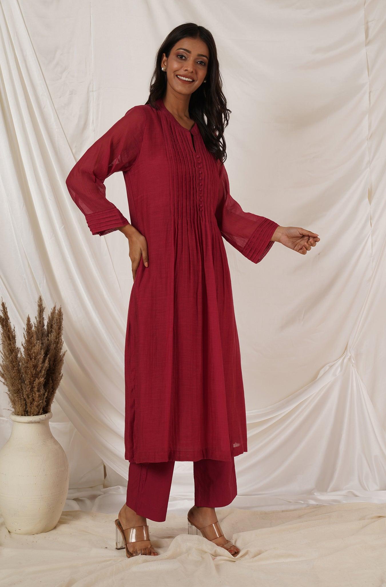Maroon Pintuck Kurta  Coord Set