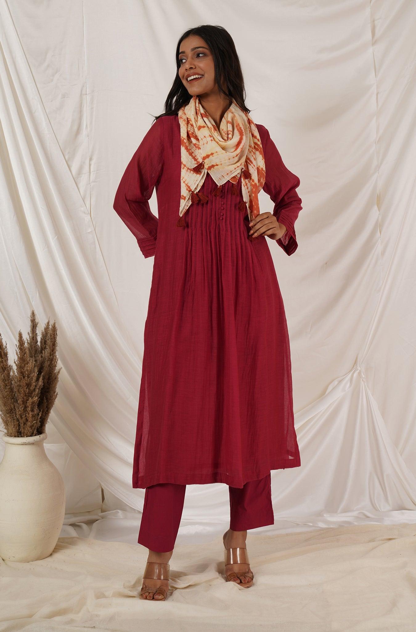 Maroon Pintuck Kurta  Coord Set