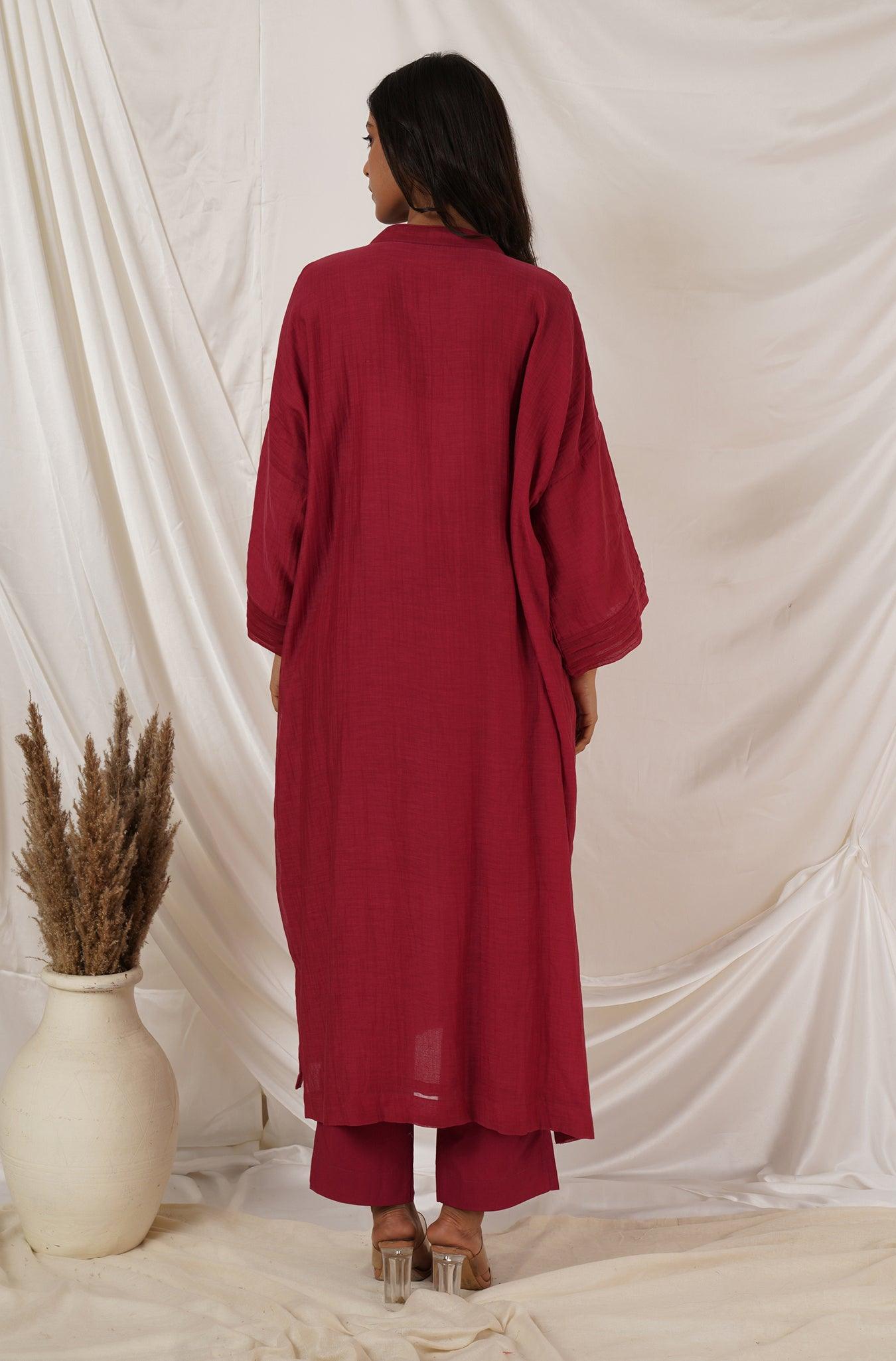 Maroon Pintuck Kaftan Co-ord Set
