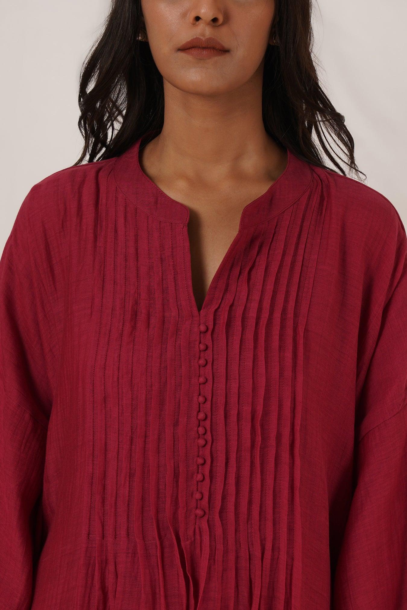 Maroon Pintuck Kaftan Co-ord Set