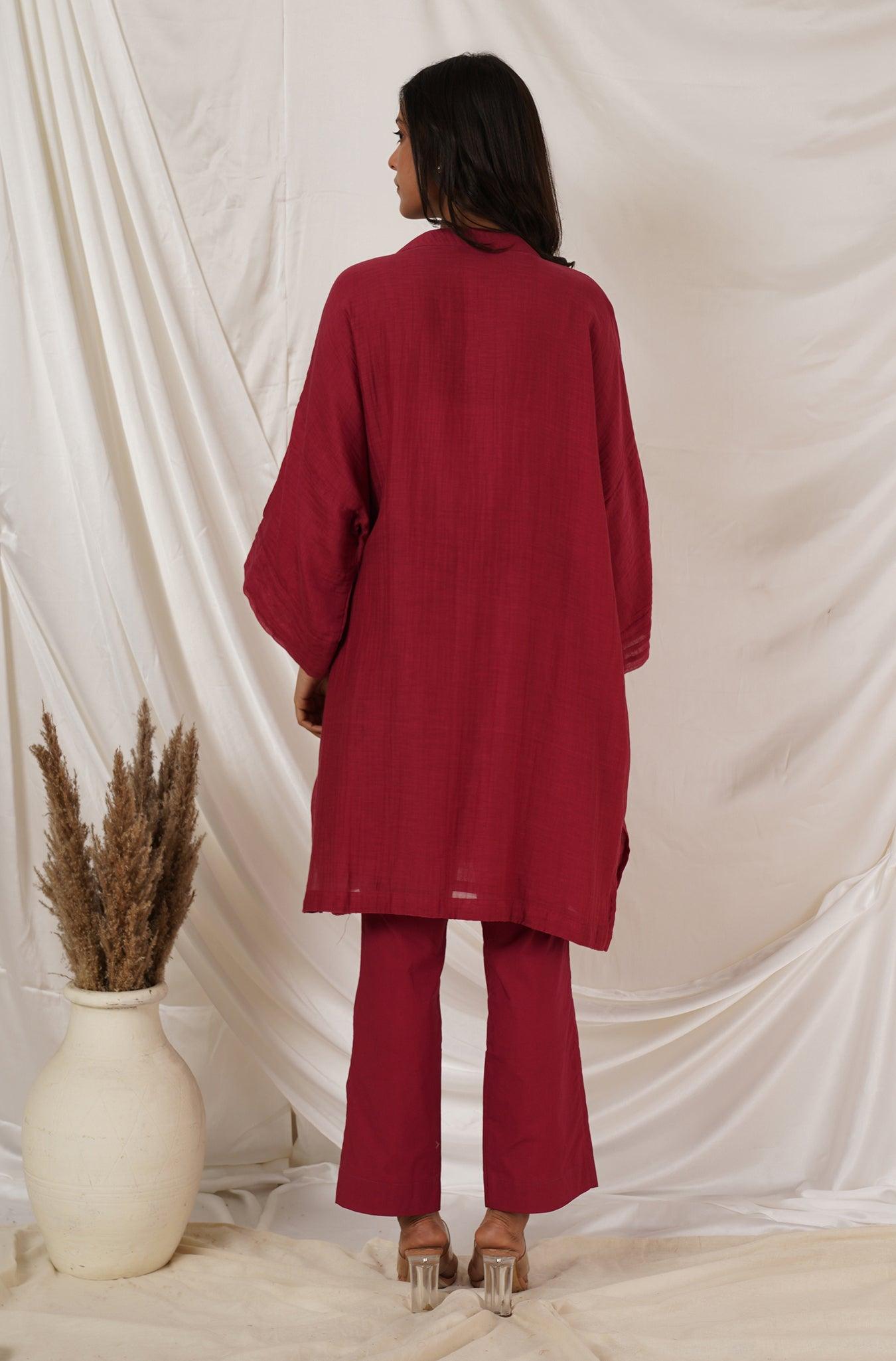 Maroon Pintuck Tunic Coord Set