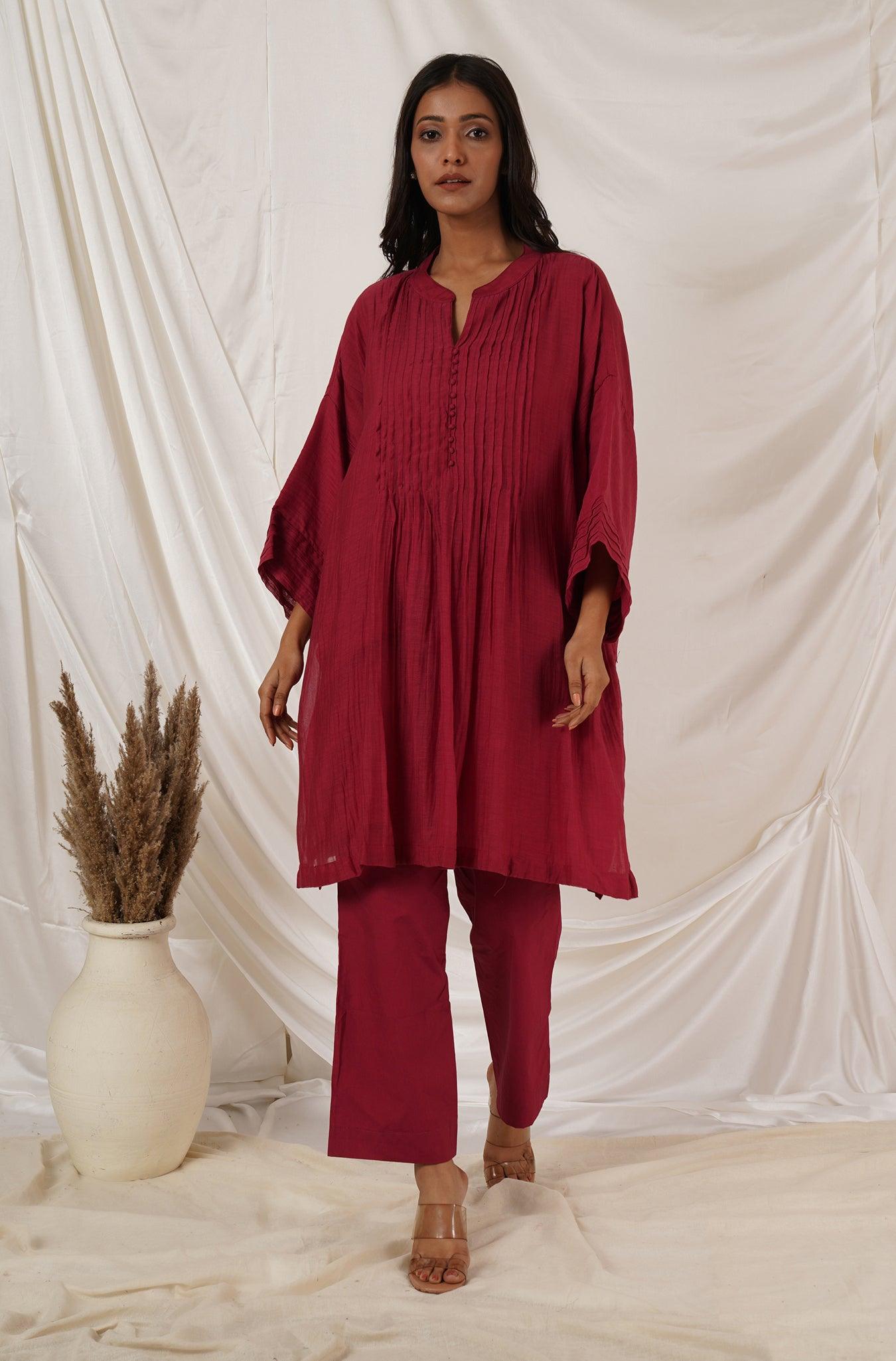 Maroon Pintuck Tunic Coord Set