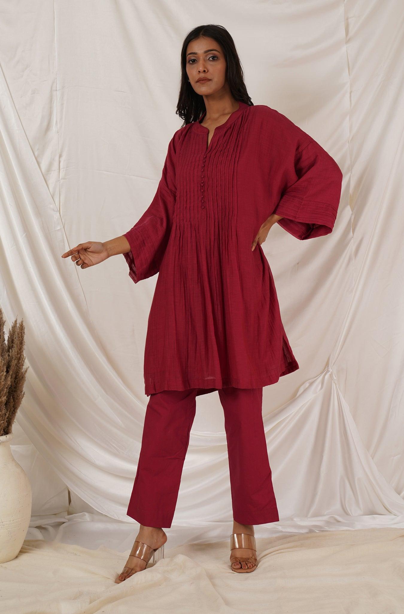 Maroon Pintuck Tunic Coord Set