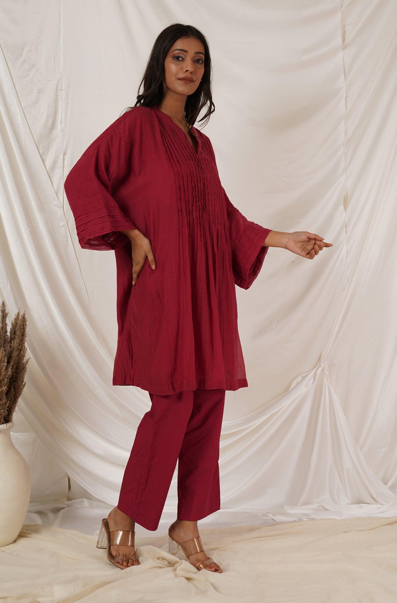 Maroon Pintuck Tunic Coord Set
