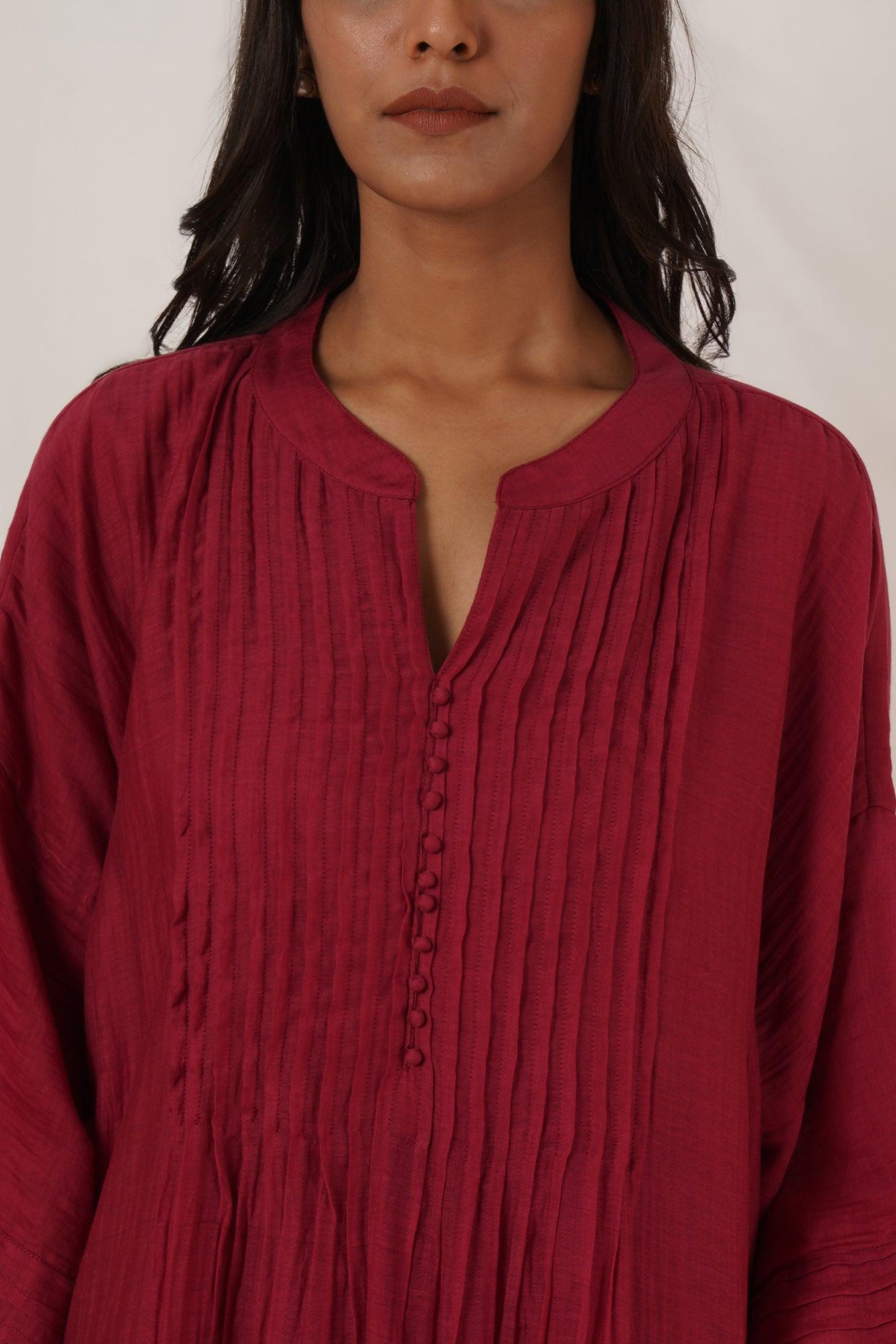 Maroon Pintuck Tunic Coord Set