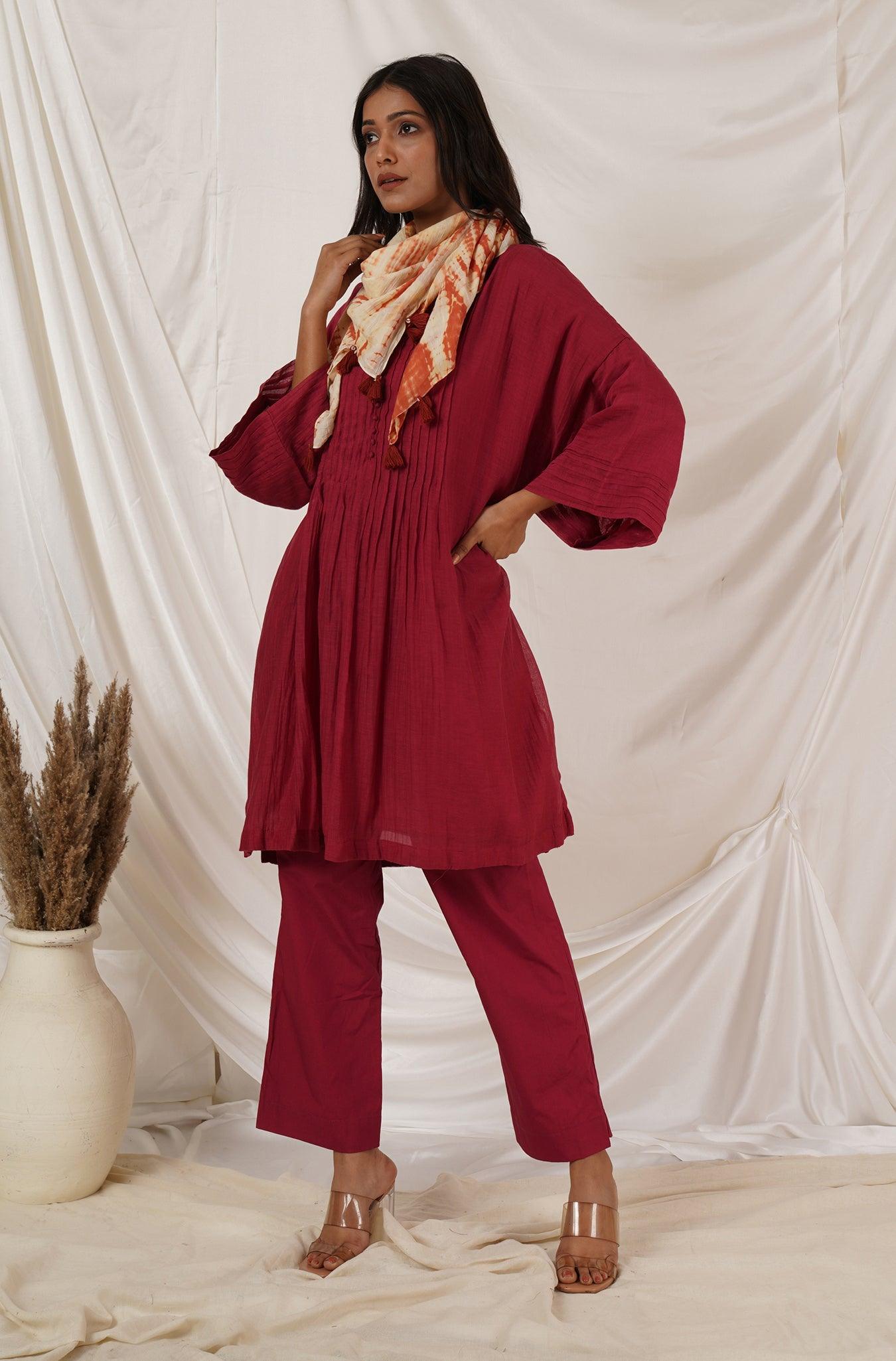 Maroon Pintuck Tunic Coord Set