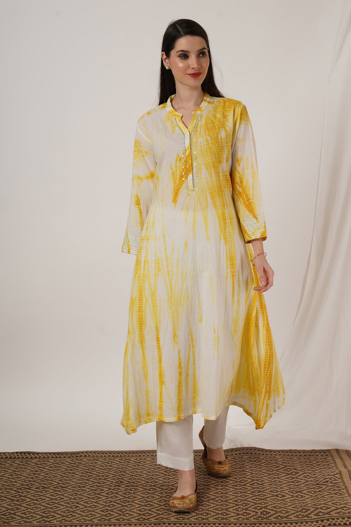 Mustard Yellow Tie Dye Kurta set of 2