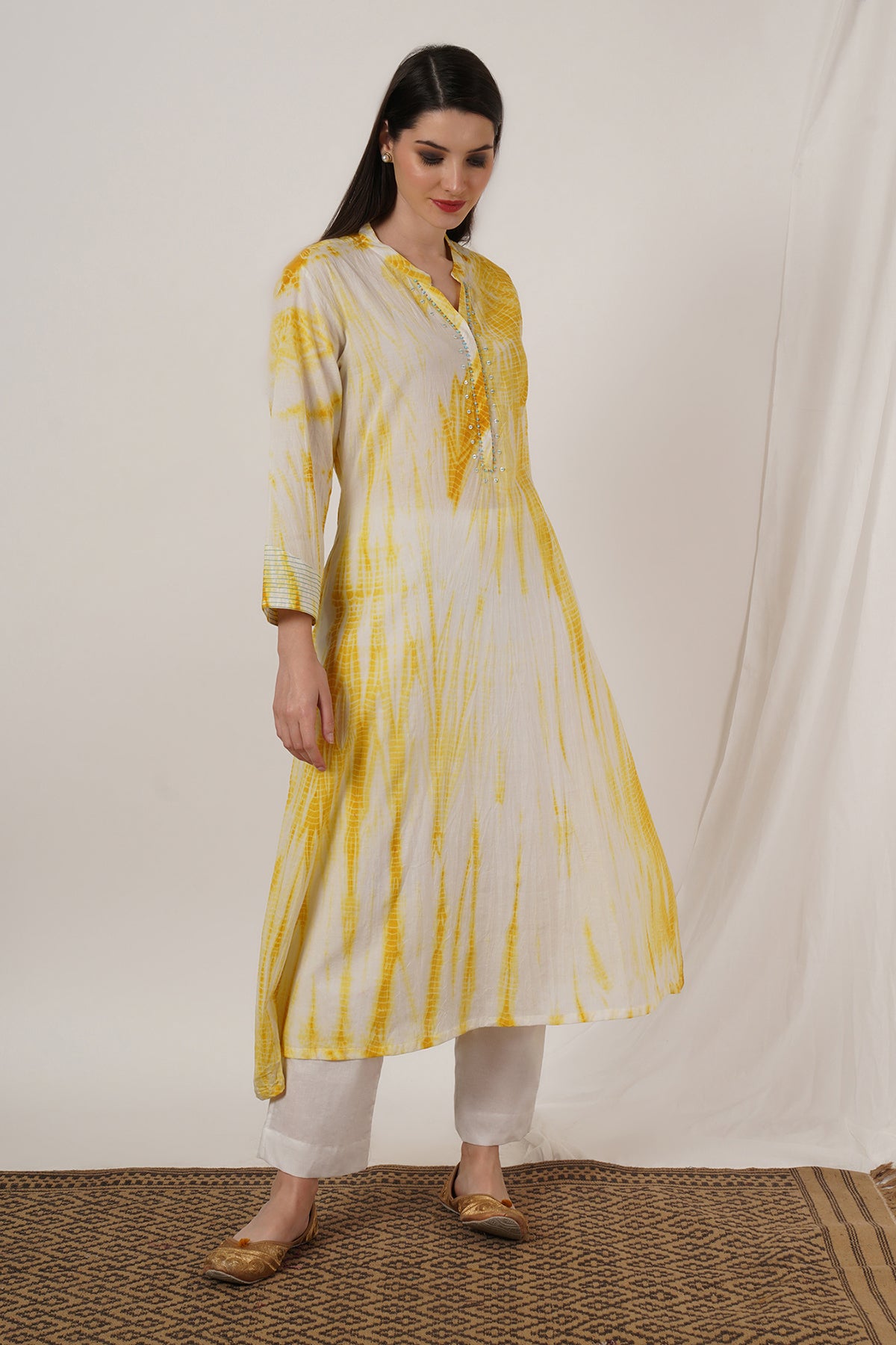 Mustard Yellow Tie Dye Kurta set of 2