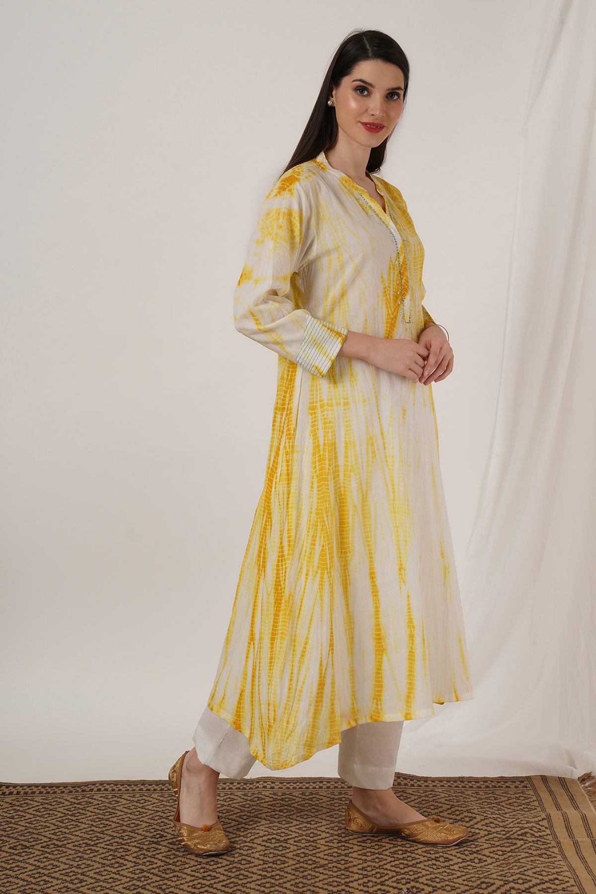 Mustard Yellow Tie Dye Kurta set of 2