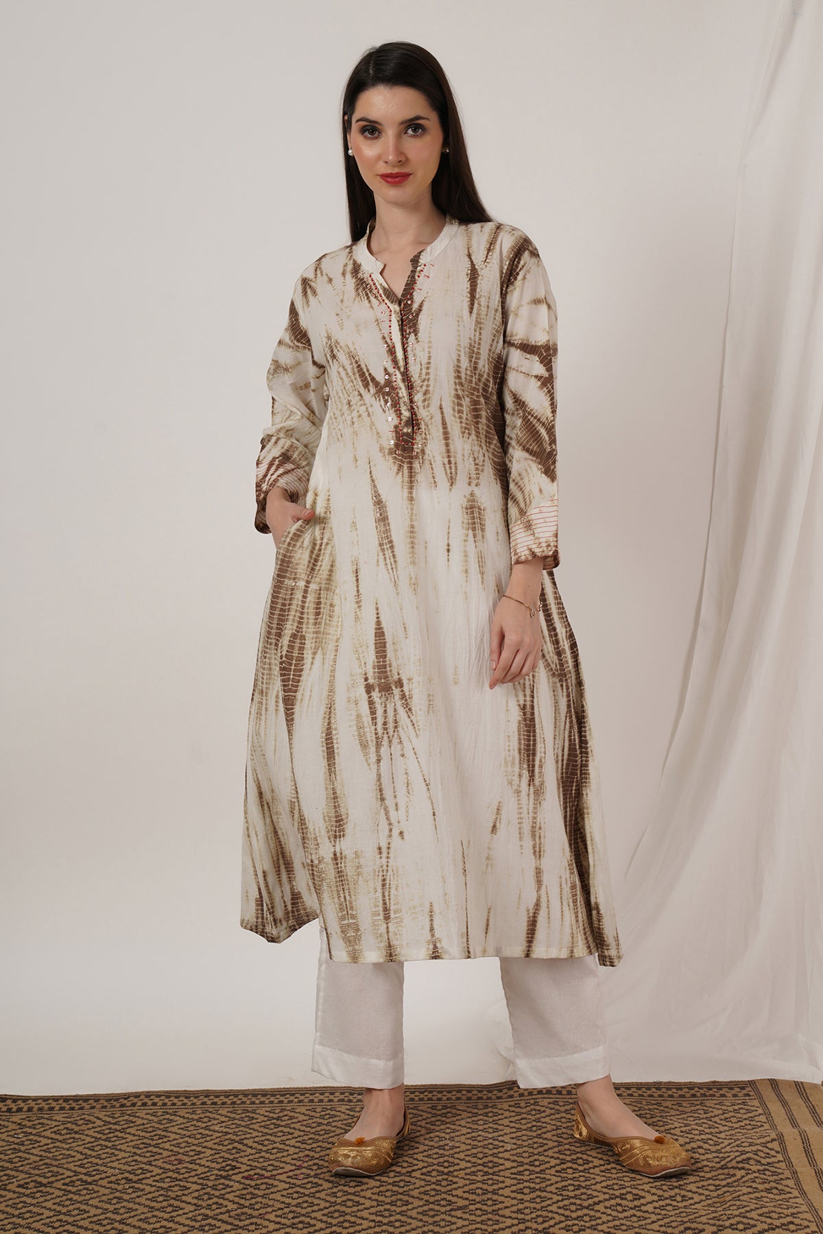 Brown Tie Dye Kurta set of 2