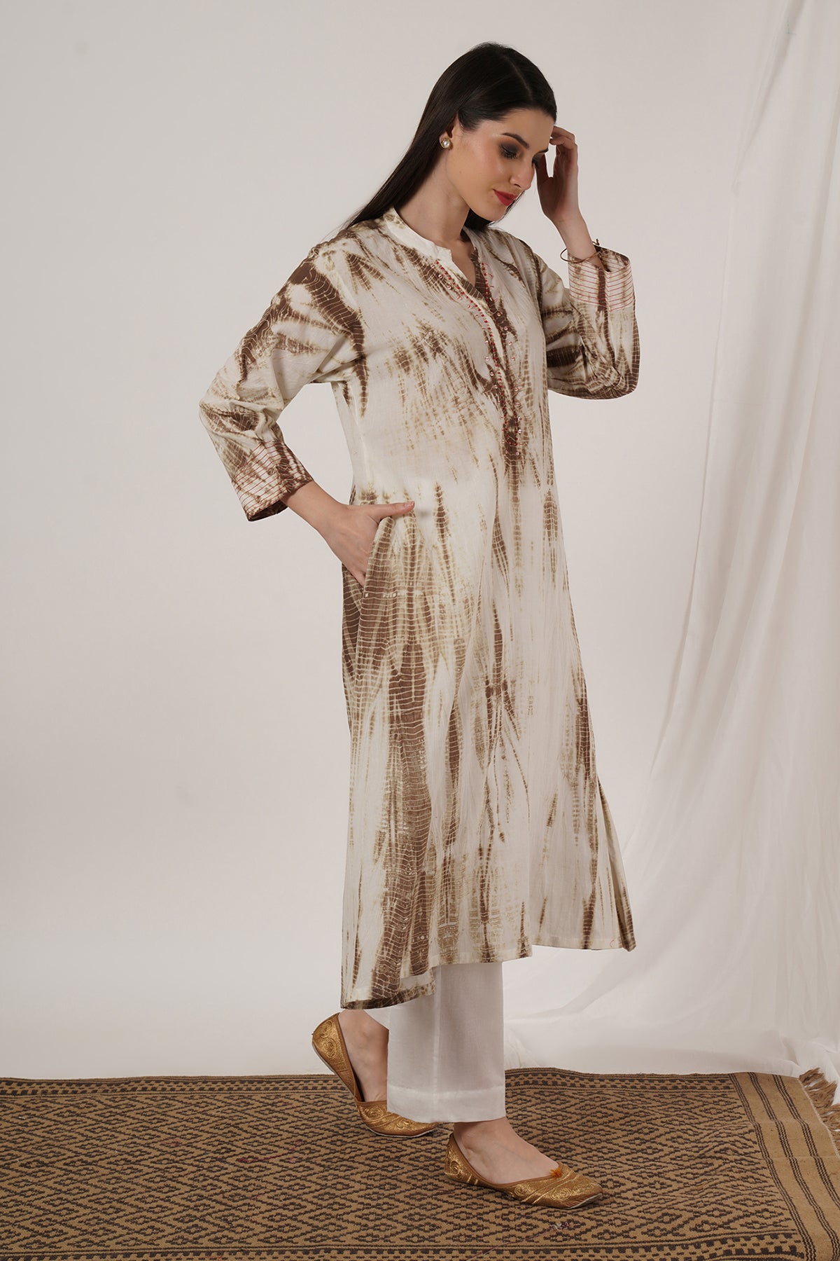 Brown Tie Dye Kurta set of 2