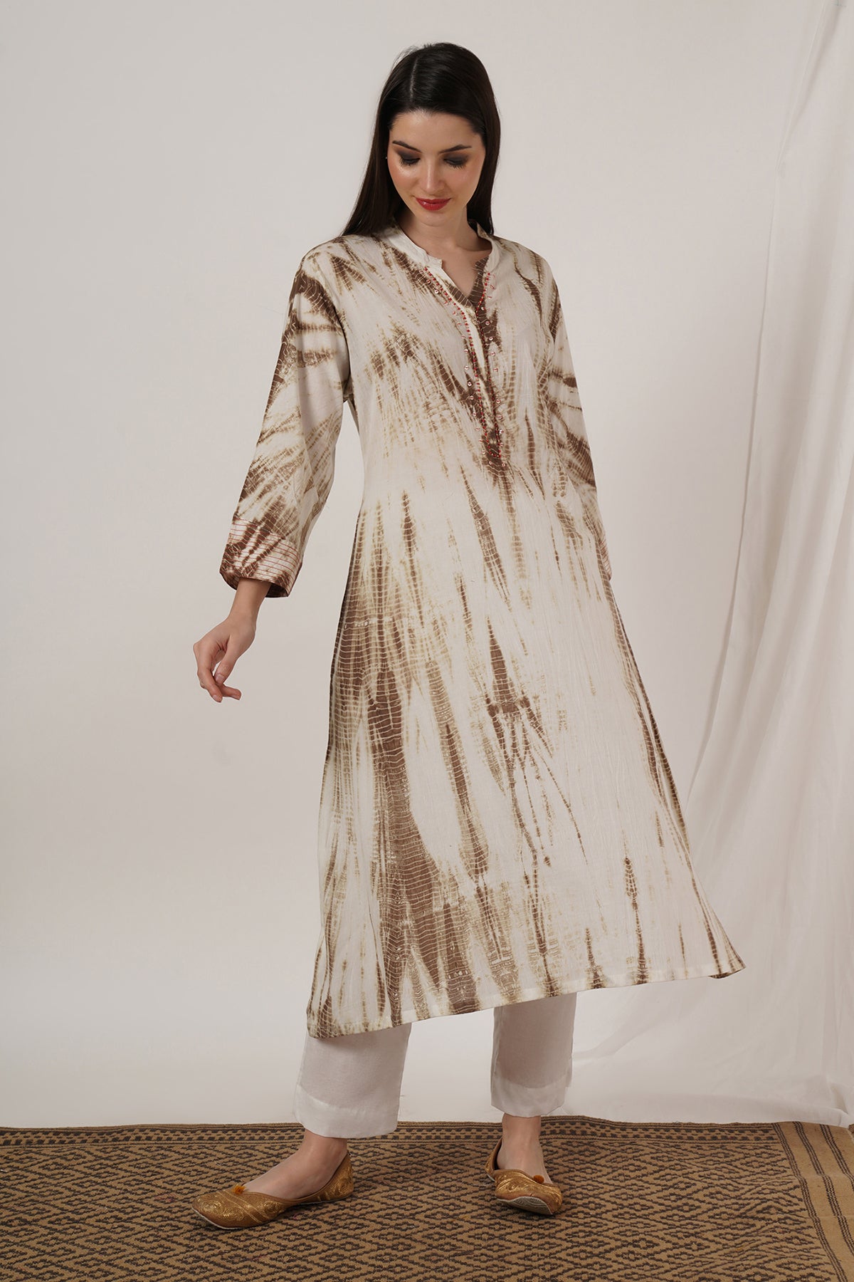 Brown Tie Dye Kurta set of 2