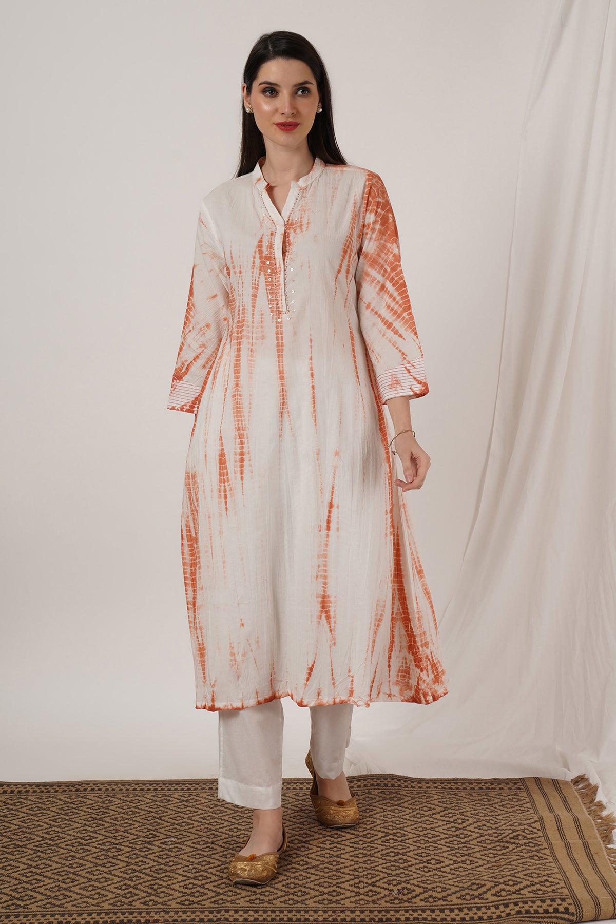 Peach Tie Dye Kurta set of 2